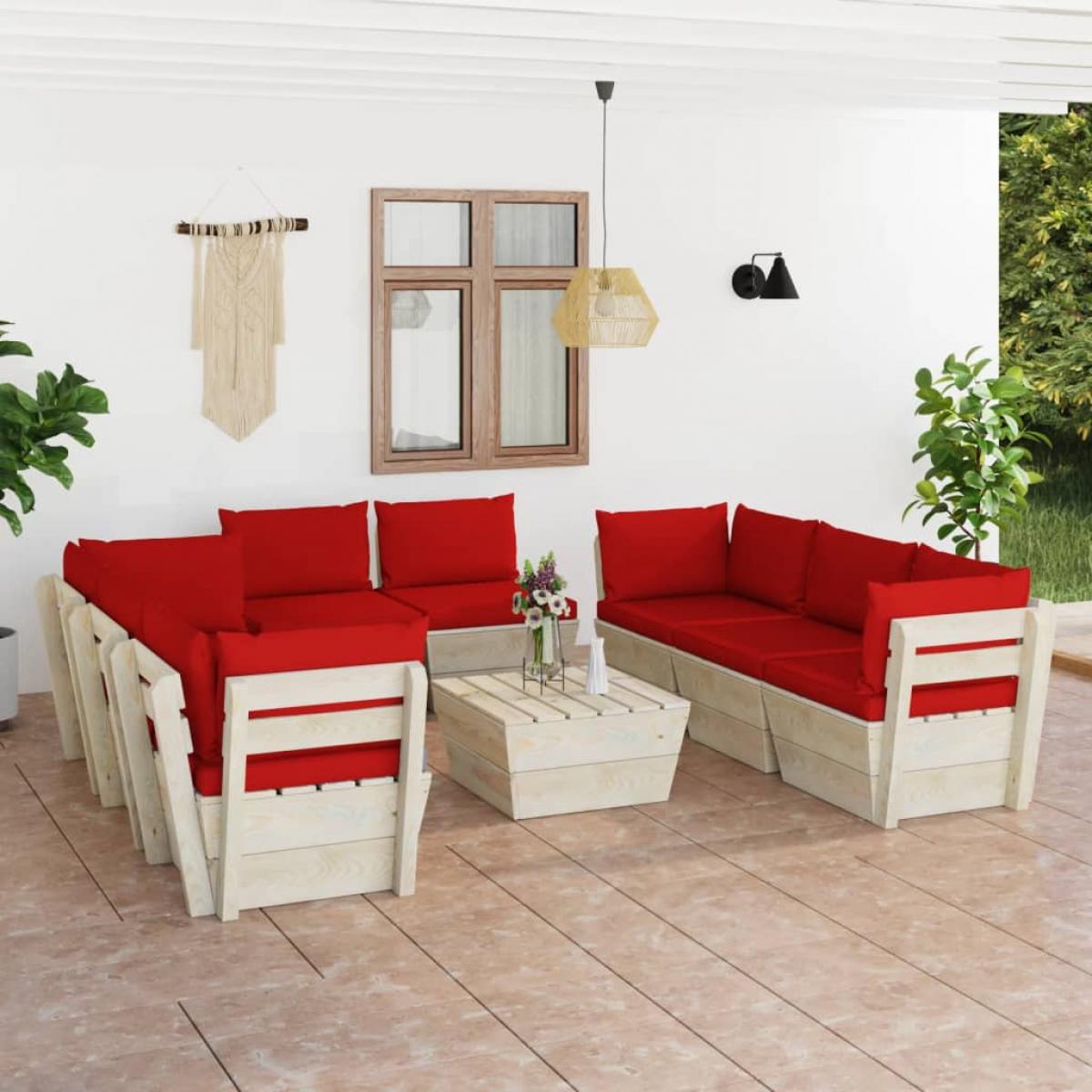Muebles de jardín de palets 9 piezas y cojines madera de abeto