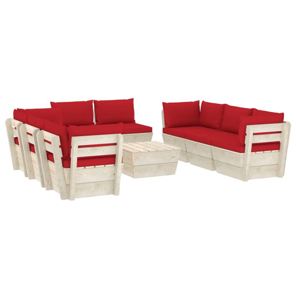 Muebles de jardín de palets 9 piezas y cojines madera de abeto