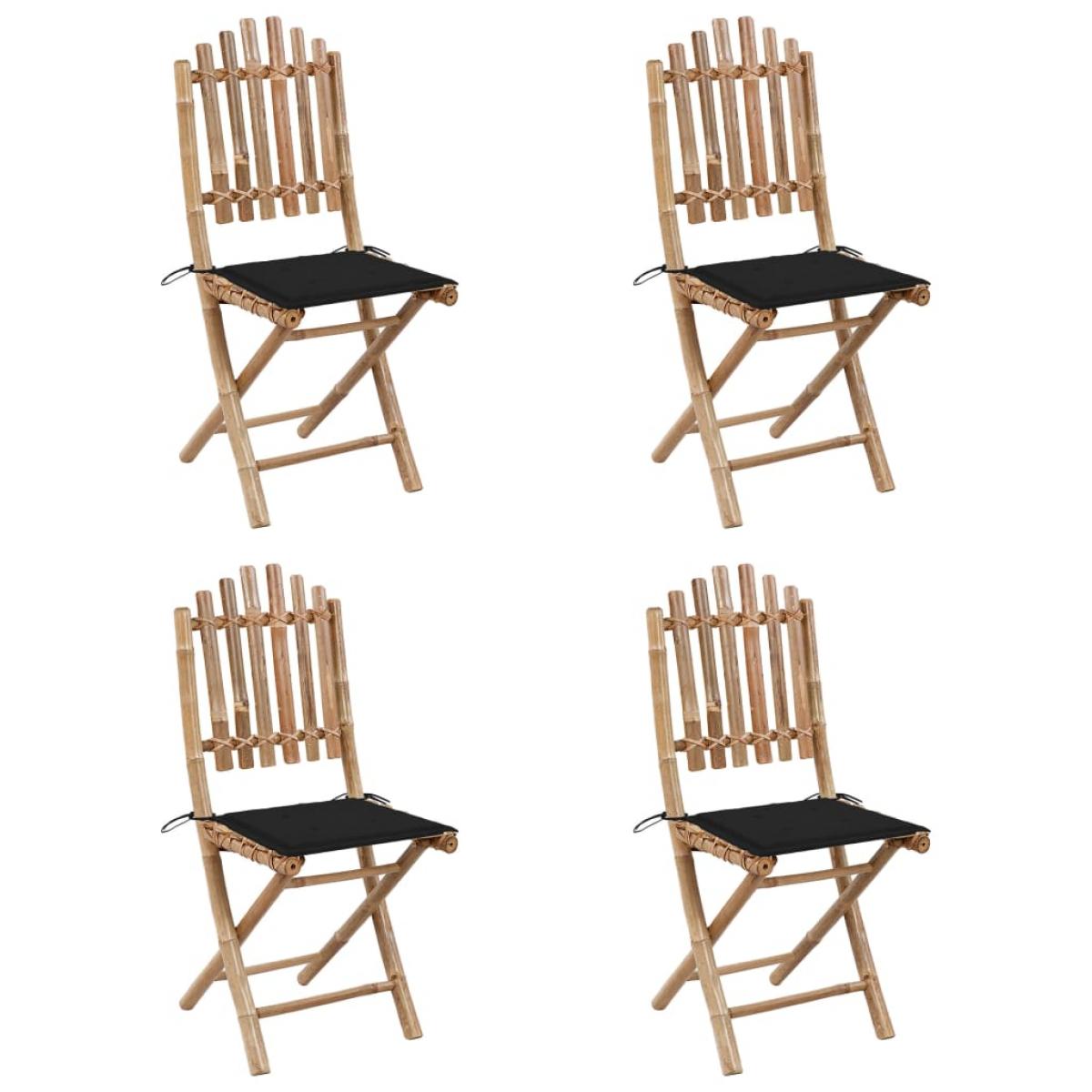 Set de comedor exterior plegable 5 piezas con cojines bambú