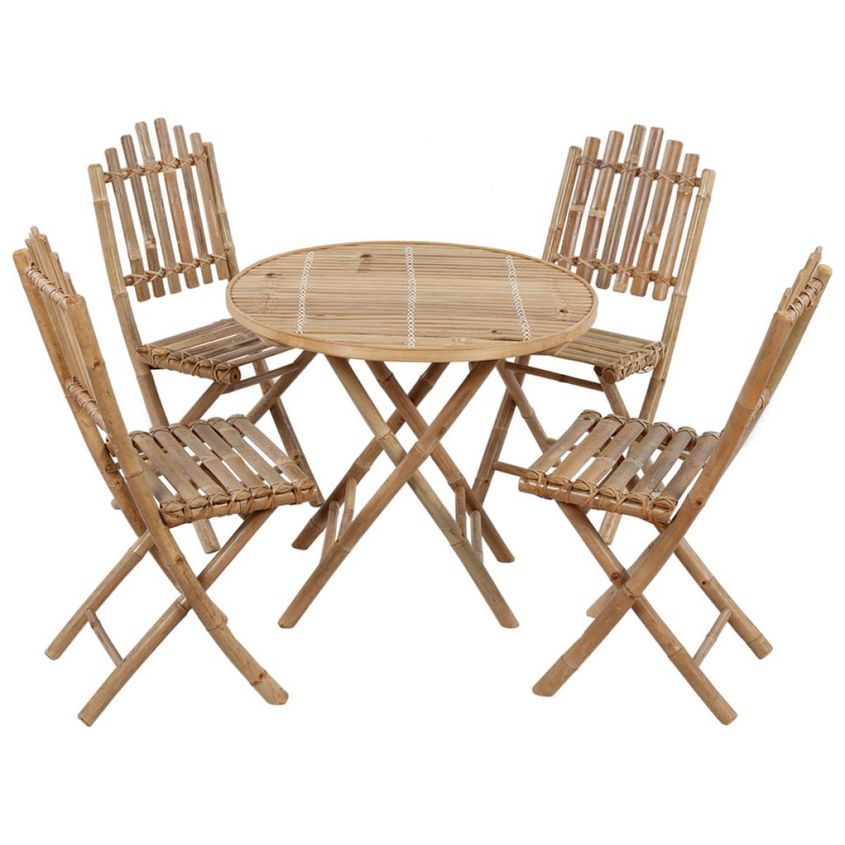 Set de comedor de jardín plegable 5 piezas con cojines bambú
