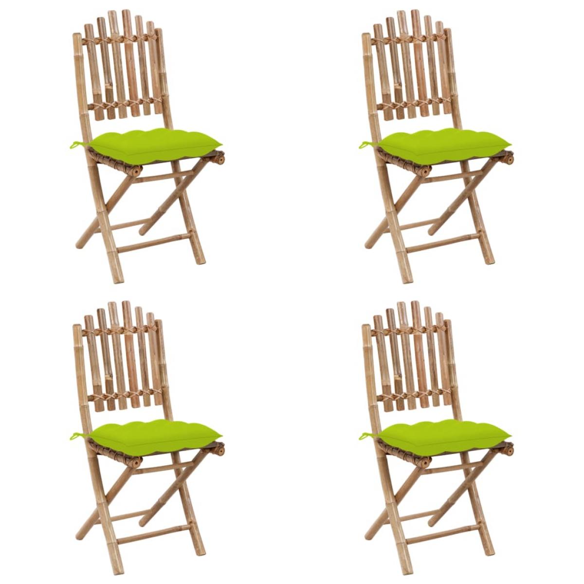 Set de comedor de jardín plegable 5 piezas con cojines bambú