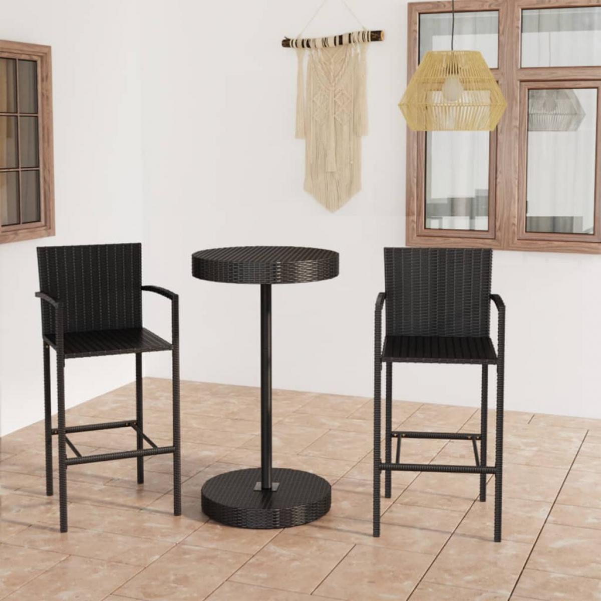 Set de muebles de bar de jardín 3 piezas ratán sintético negro
