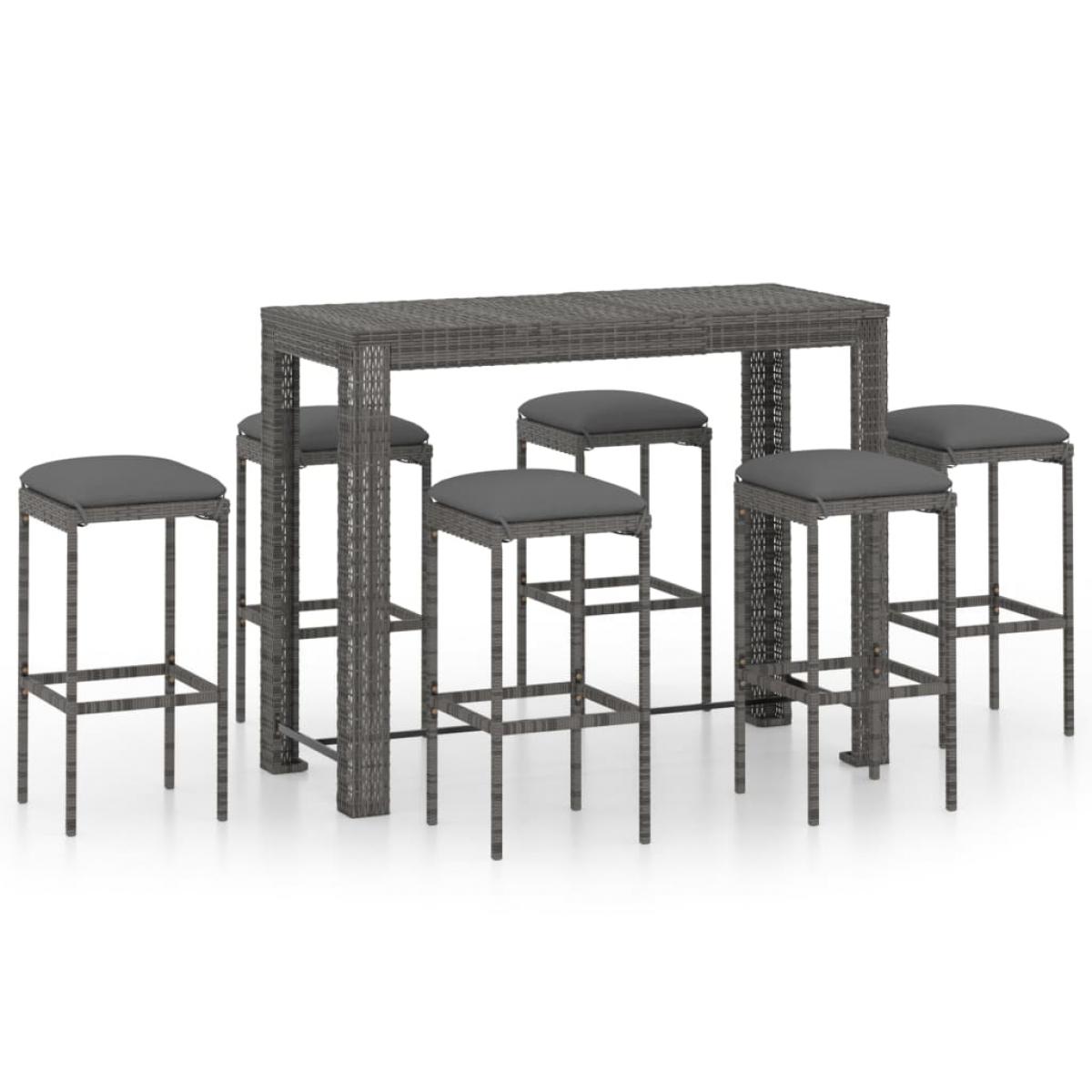 Muebles de bar para jardín 7 pzas cojines ratán sintético gris