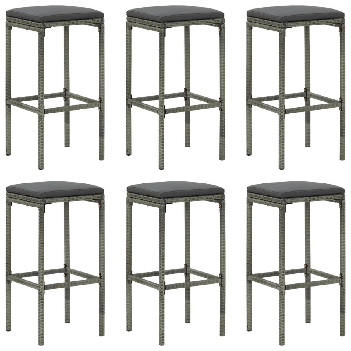 Muebles de bar para jardín 7 pzas cojines ratán sintético gris
