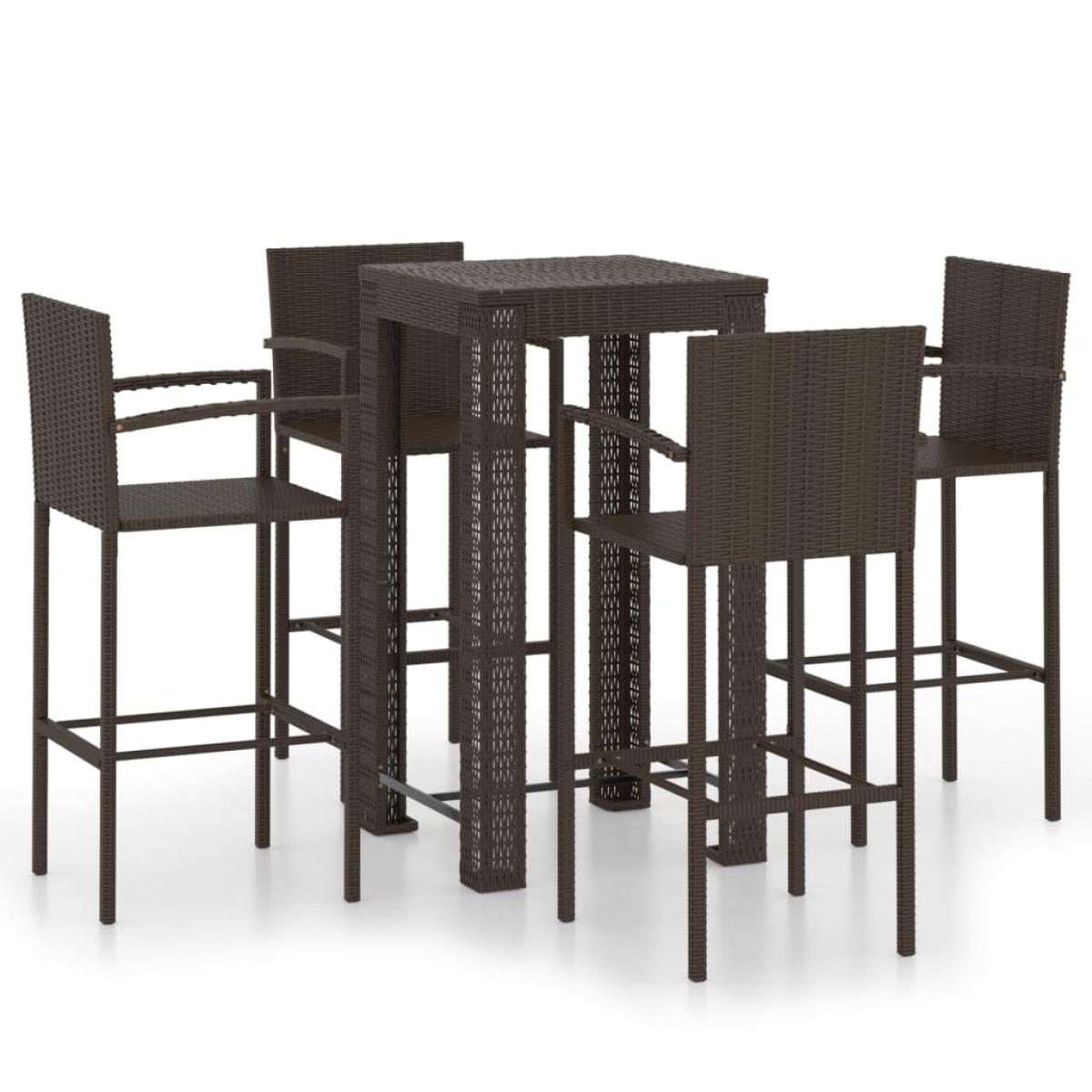 Muebles de bar de jardín 5 pzas ratán PE reposabrazos marrón