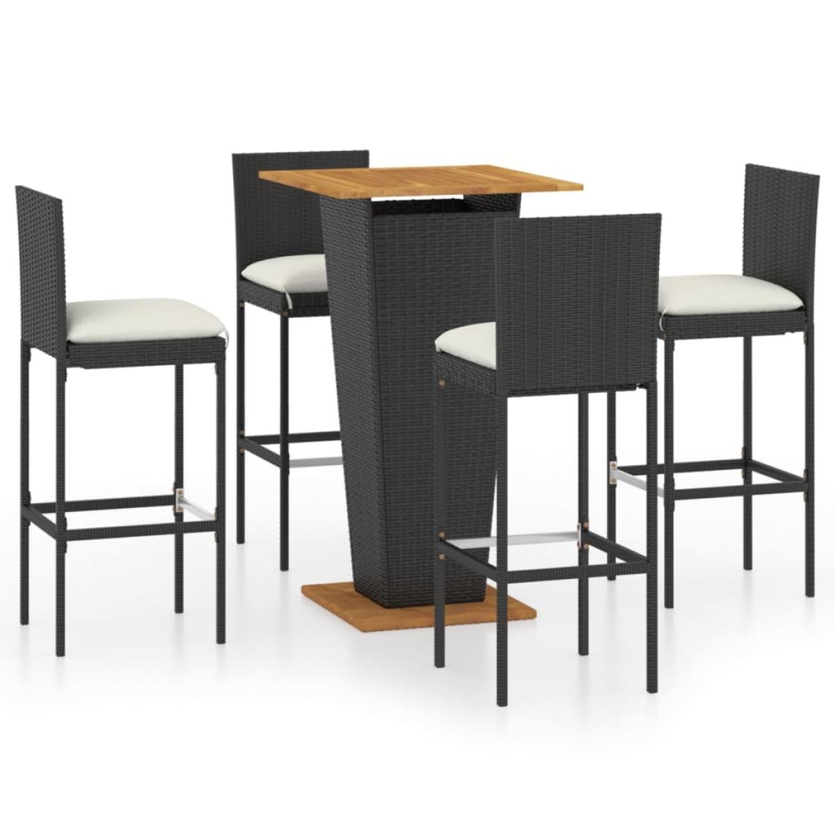Set de muebles de bar de jardín 5 pzas y cojines ratán PE negro