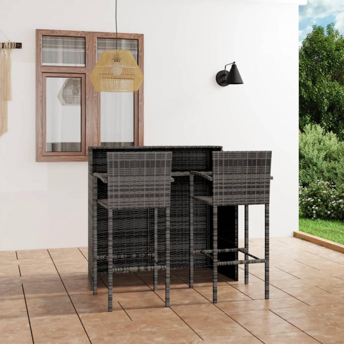 Set de muebles de bar de jardín 3 piezas gris