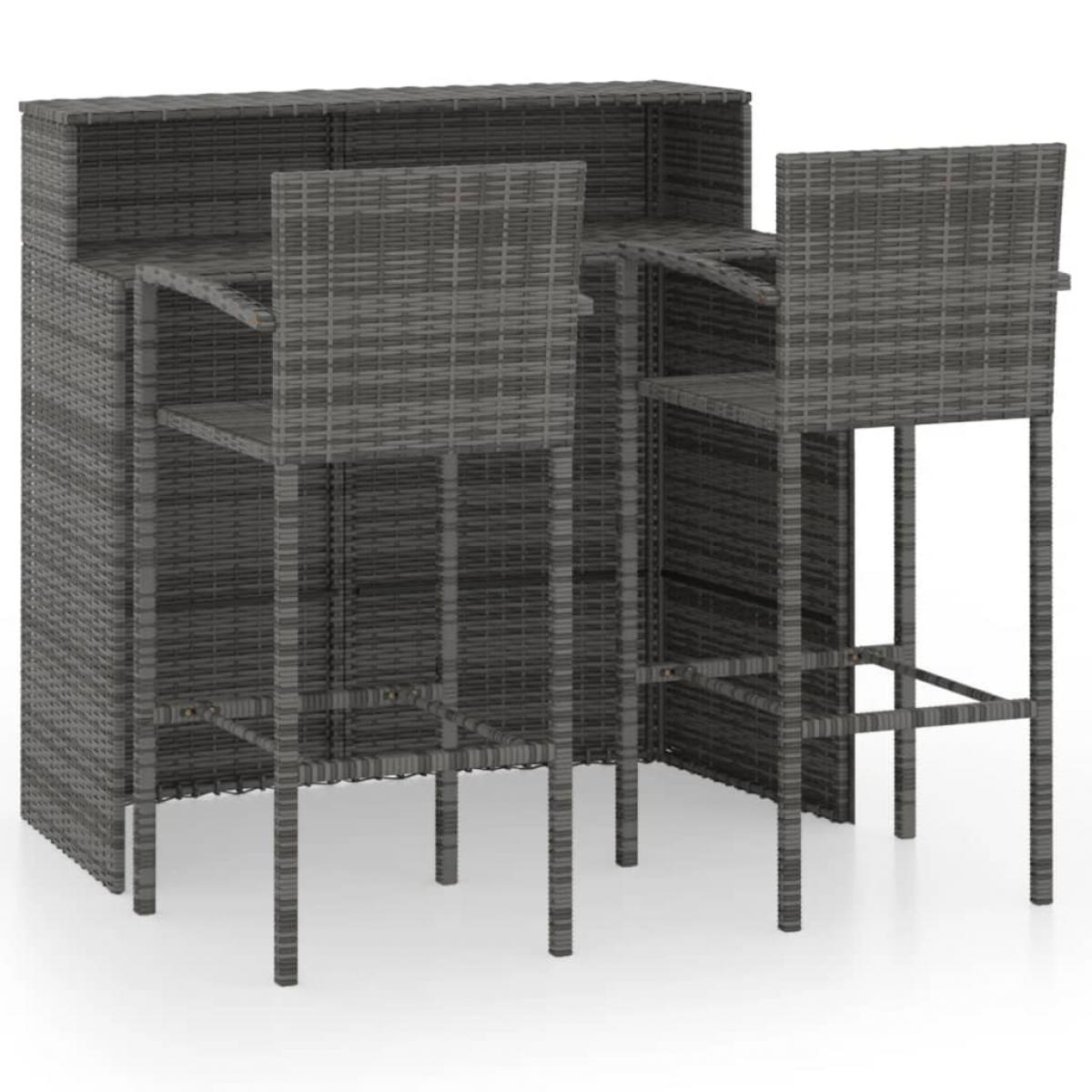 Set de muebles de bar de jardín 3 piezas gris