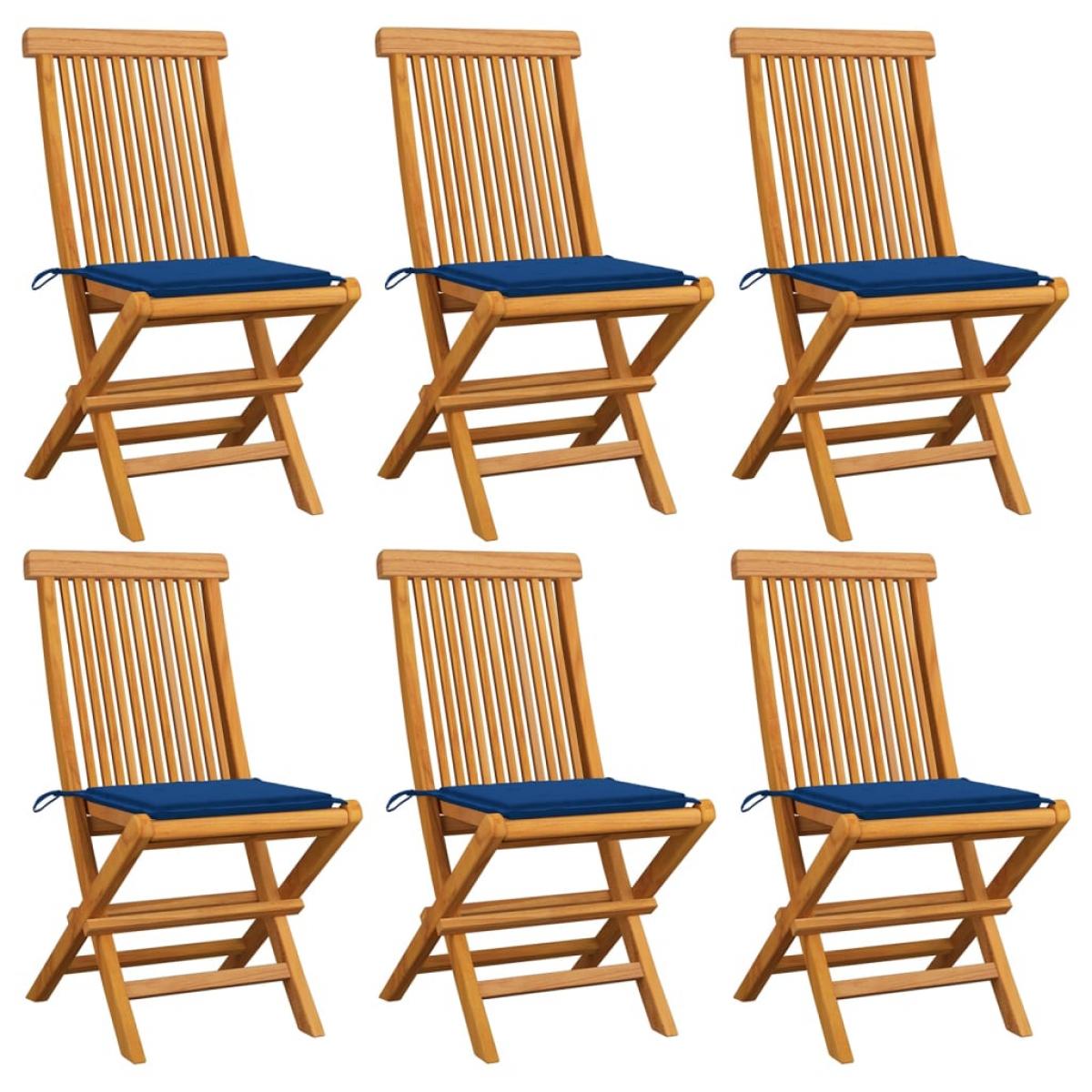 Sillas de jardín 6 uds con cojines azul real madera de teca