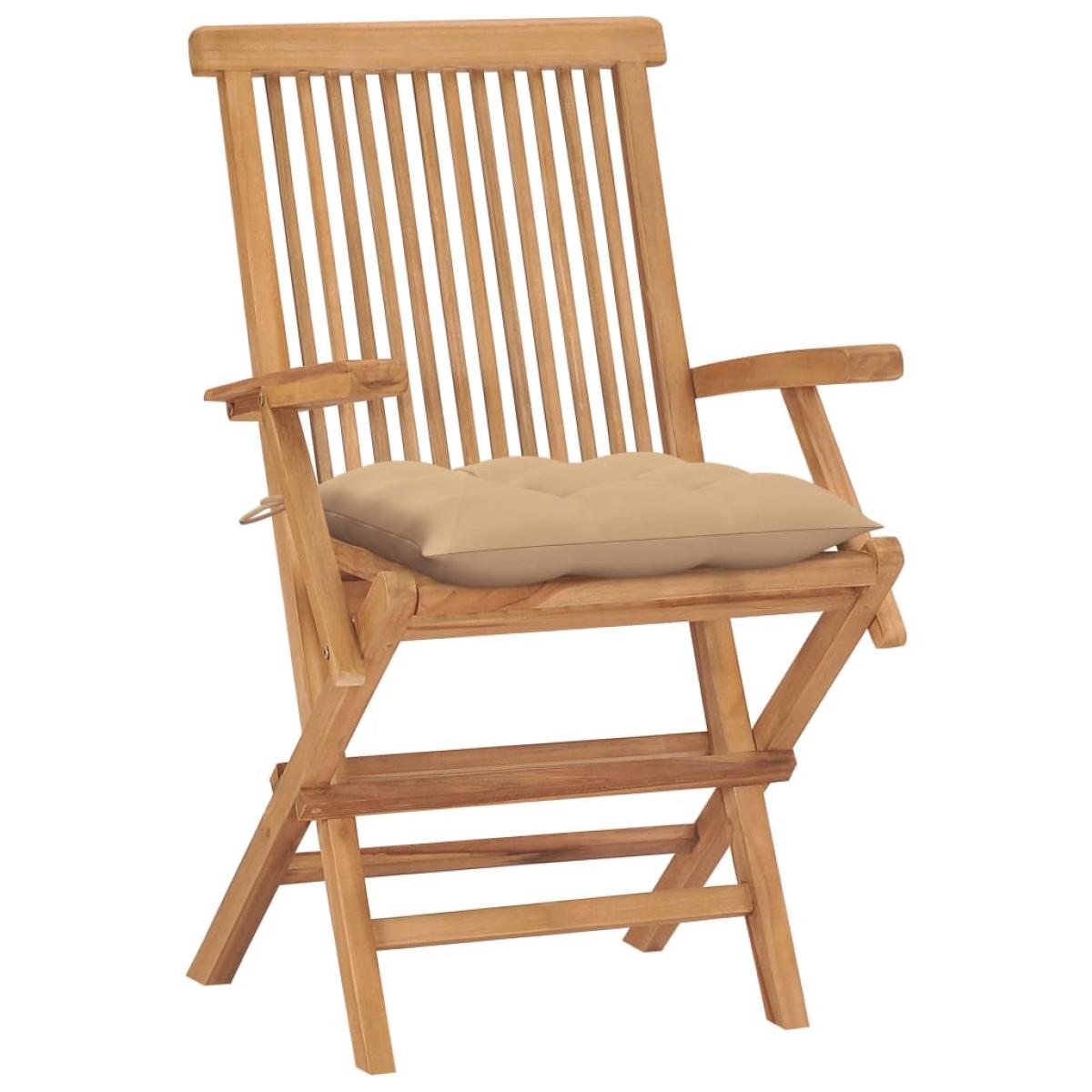 Sillas de jardín 4 uds madera maciza de teca con cojines beige