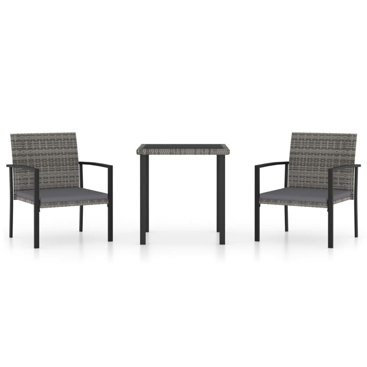 Juego de comedor para jardín 3 piezas ratán sintético gris