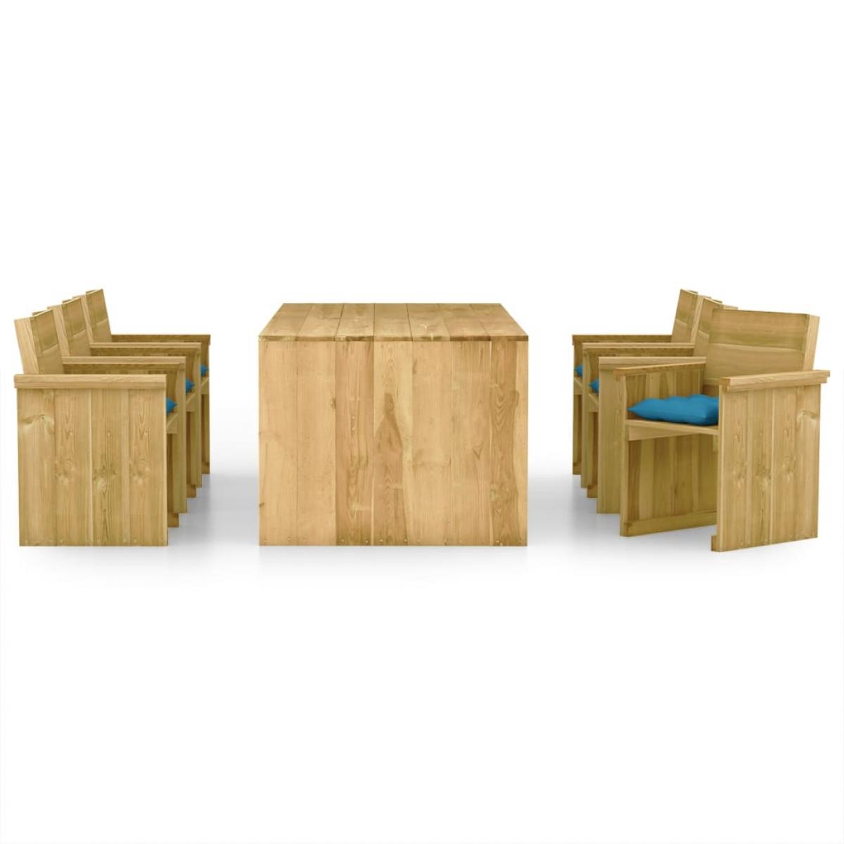 Comedor de jardín 7 pzas con cojines madera de pino impregnada
