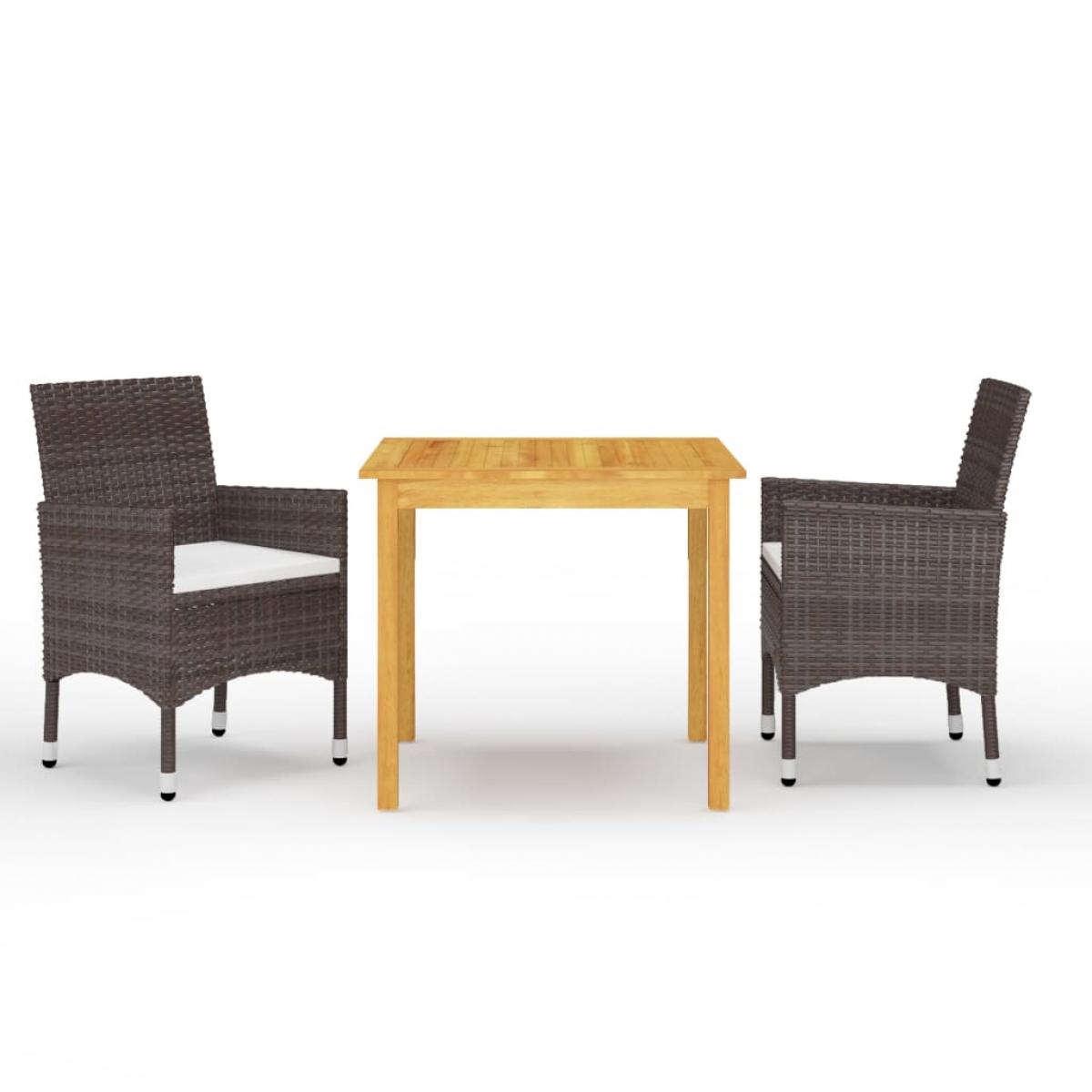 Juego de comedor de jardín de 3 piezas marrón