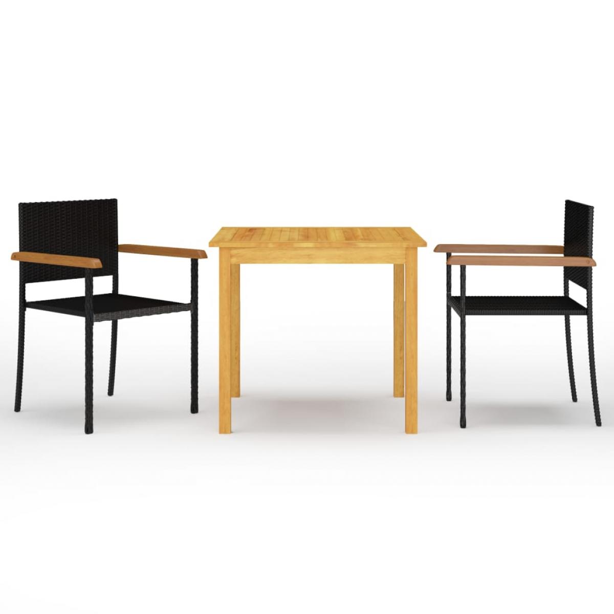 Juego de comedor para jardín 3 piezas negro