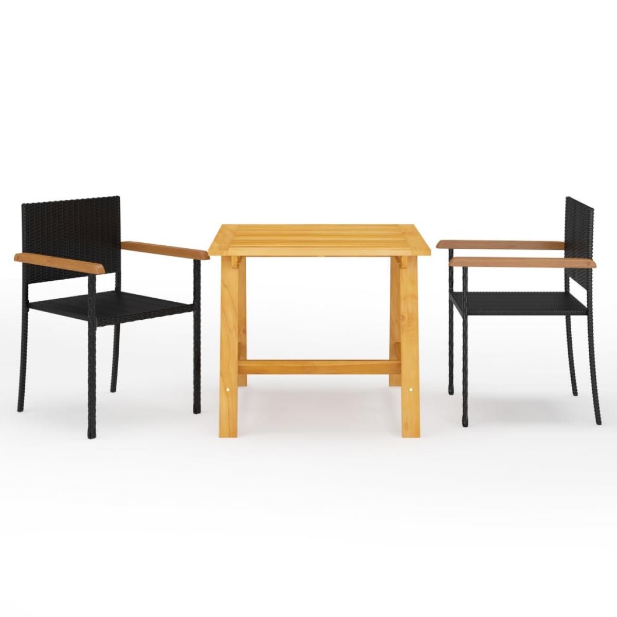 Juego de comedor para jardín 3 piezas negro