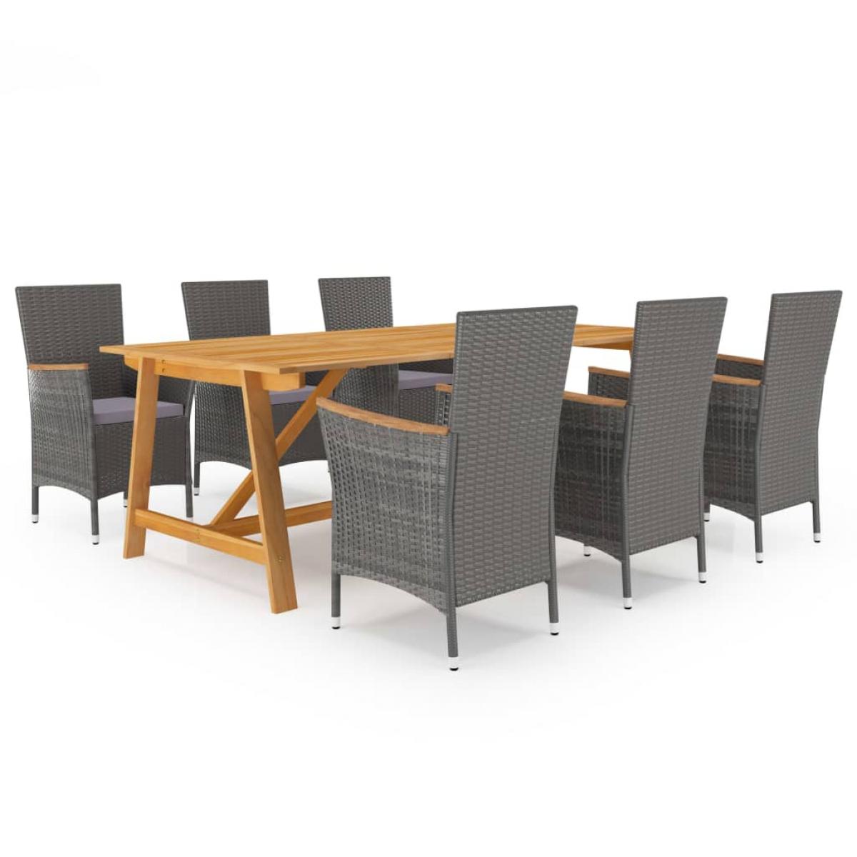 Juego de comedor de jardín de 7 piezas gris