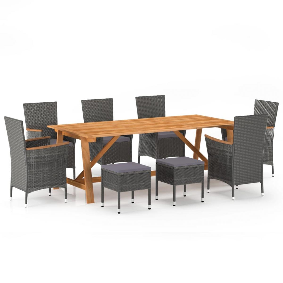 Juego de comedor para jardín de 9 piezas gris