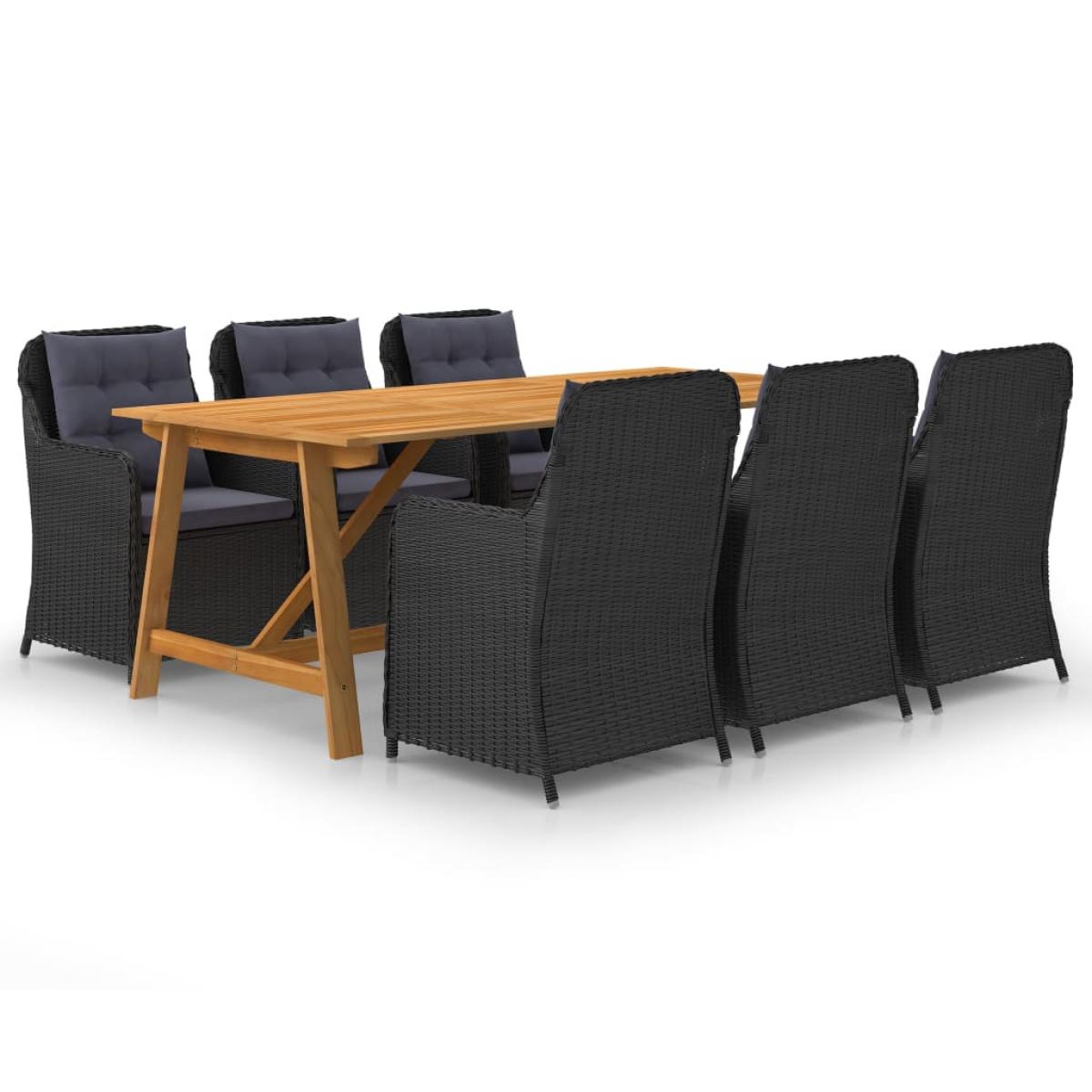 Juego de comedor para jardín de 7 piezas negro