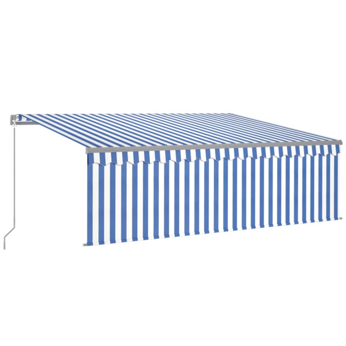 Toldo manual retráctil con persiana azul y blanco 4x3m