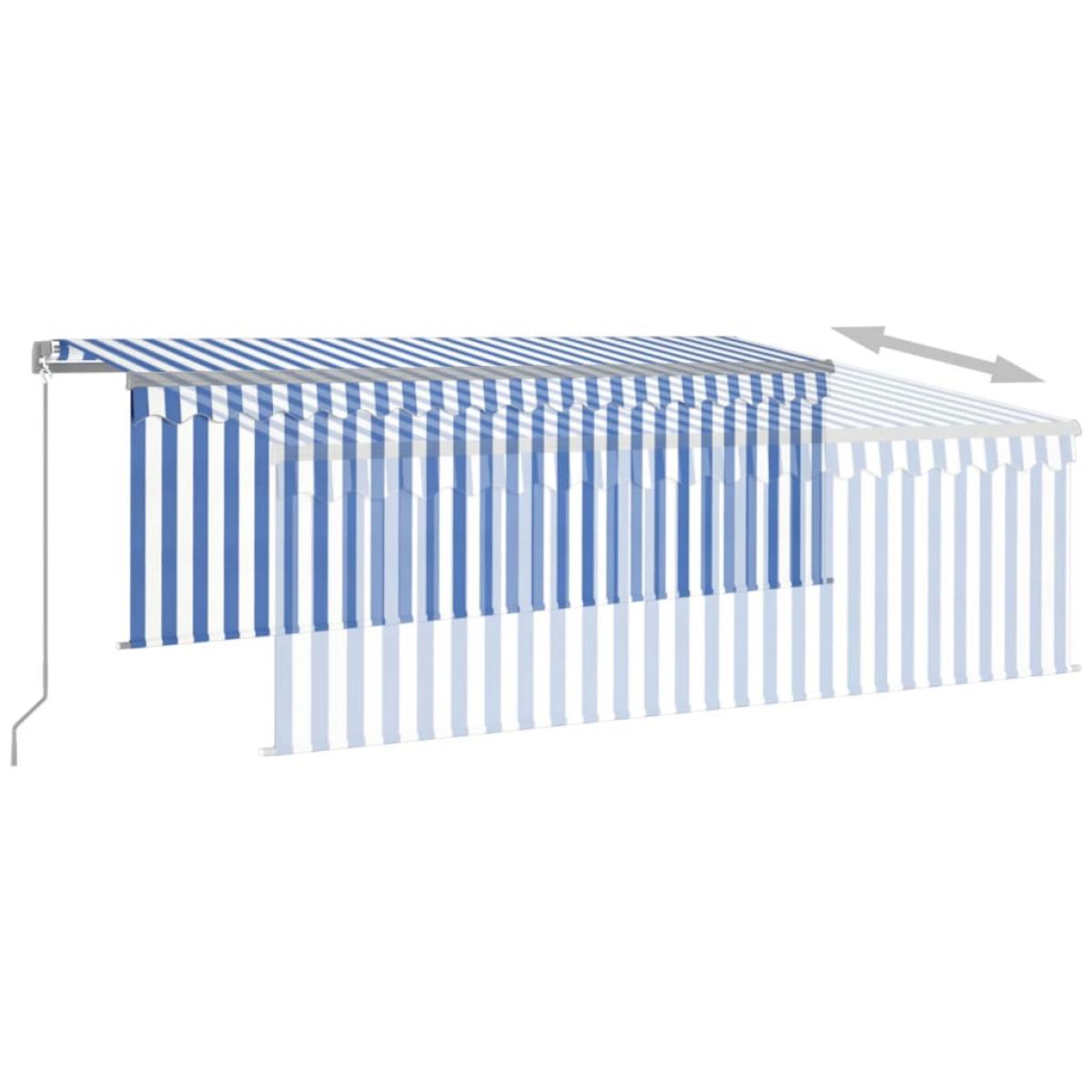 Toldo manual retráctil con persiana azul y blanco 4x3m