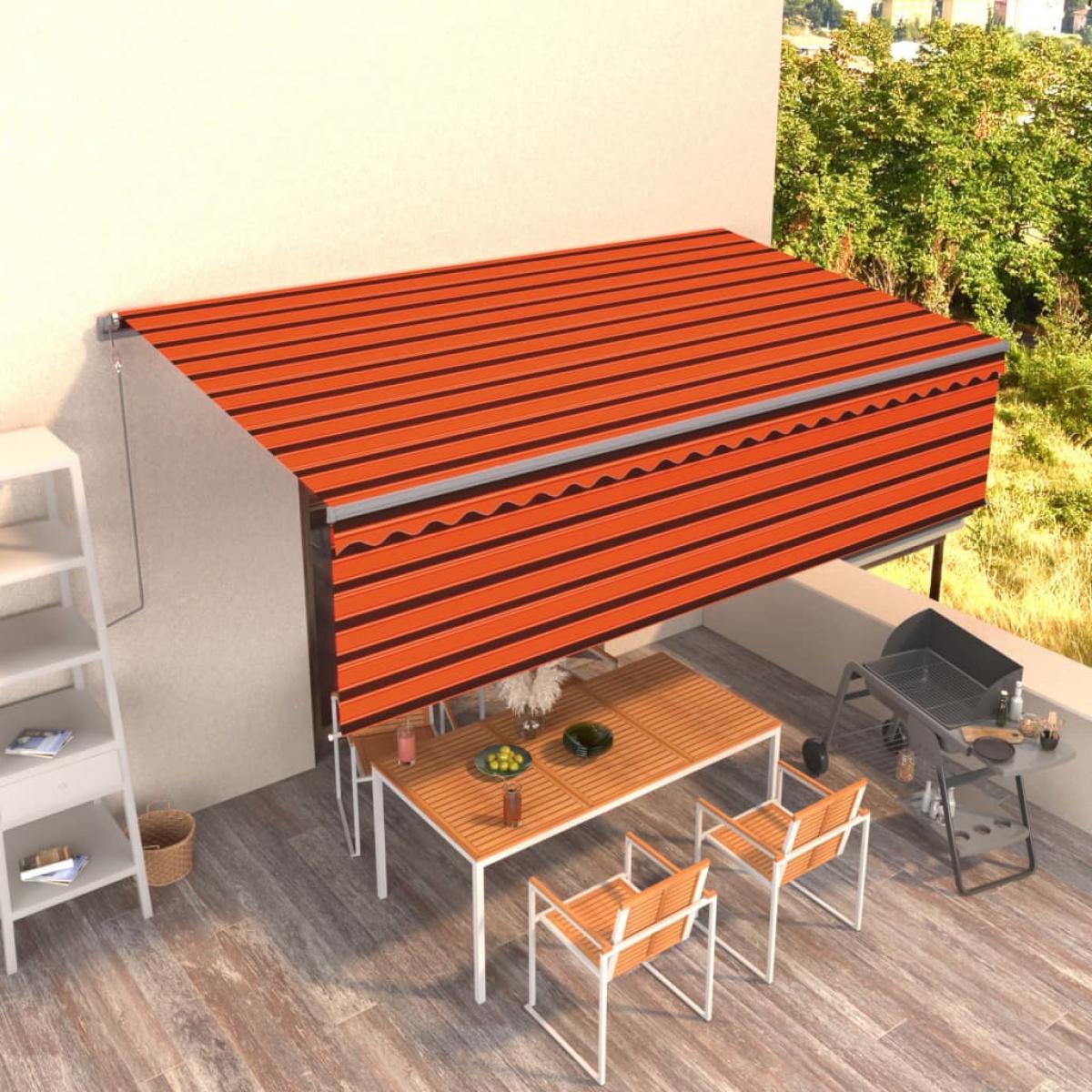 Toldo retráctil manual con persiana naranja marrón 5x3 m