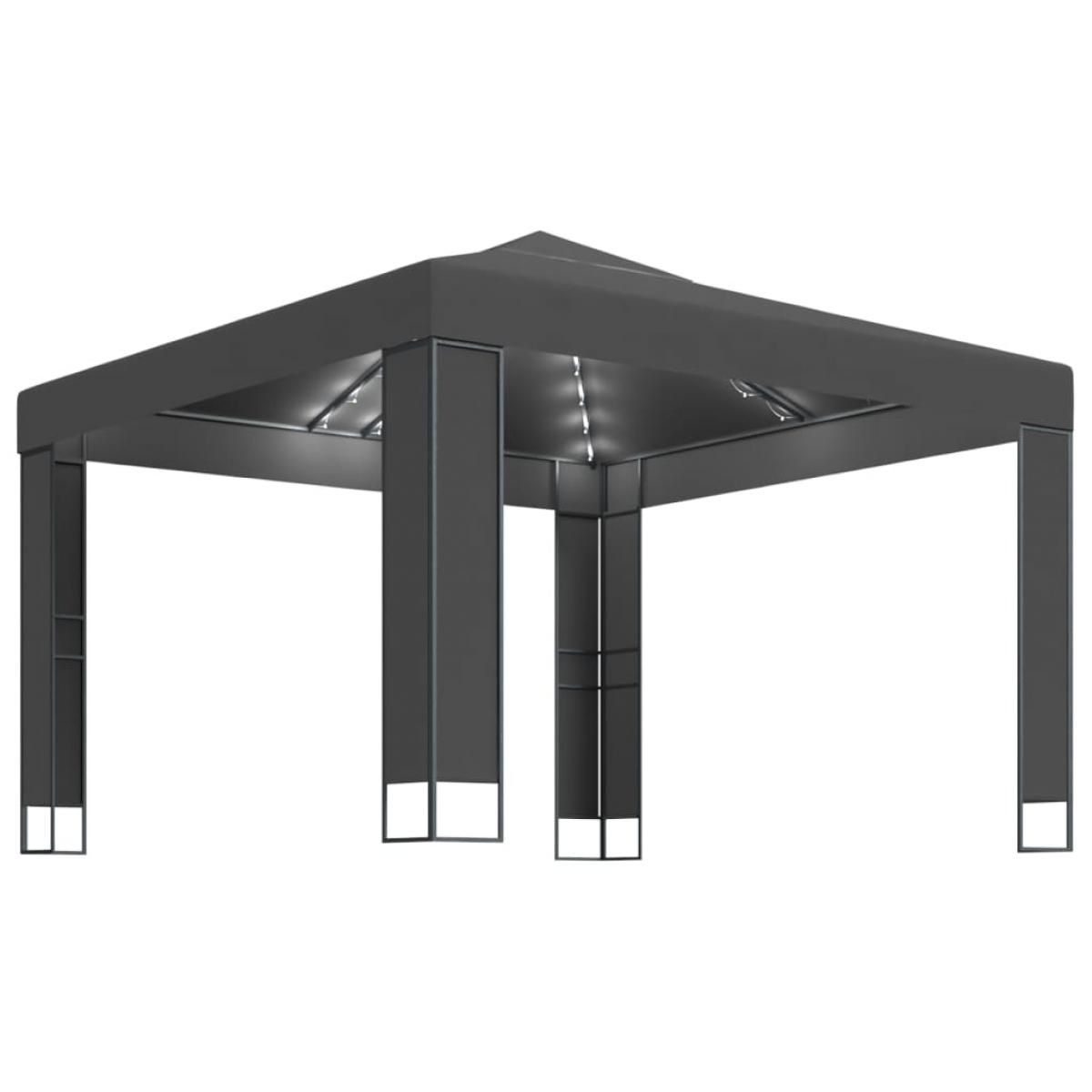 Cenador con doble techo y tira de luces LED antracita 3x3 m