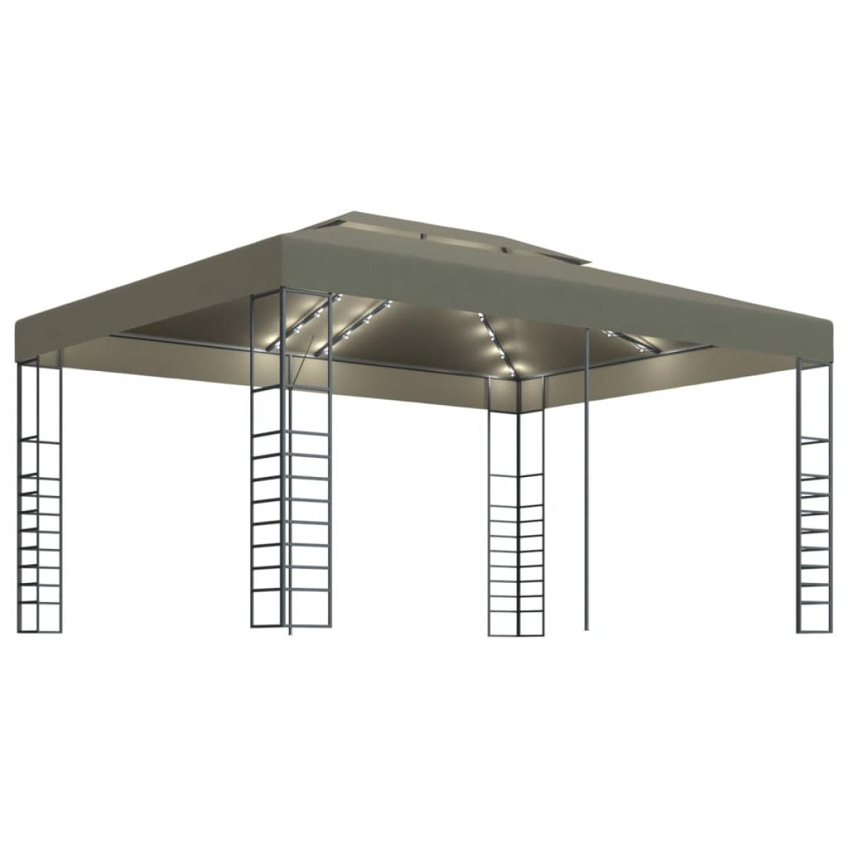Carpa cenador de jardín con tira de luz LED 3x4m taupé 180 g/m²