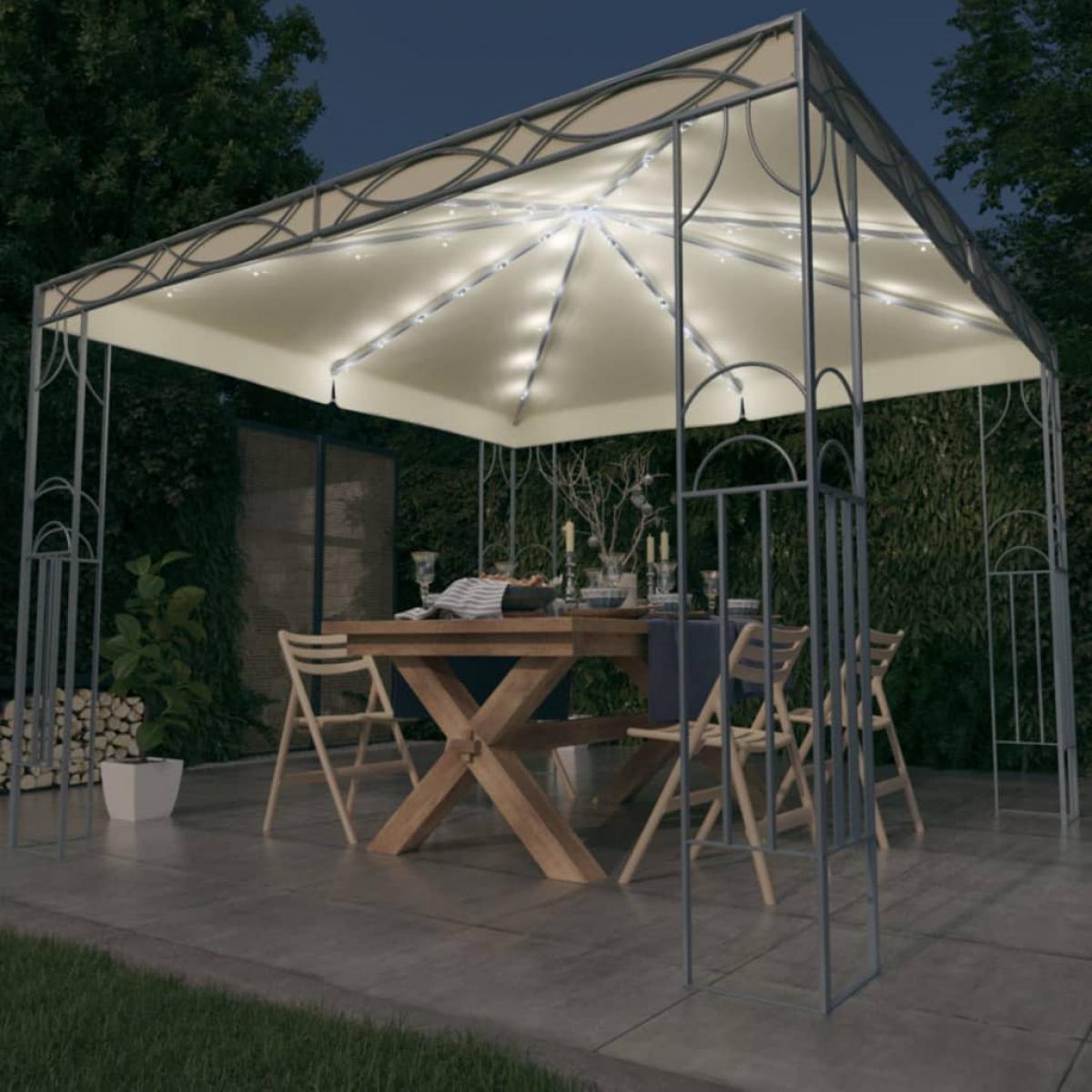 Cenador con tira de luces LED 300x300 cm crema