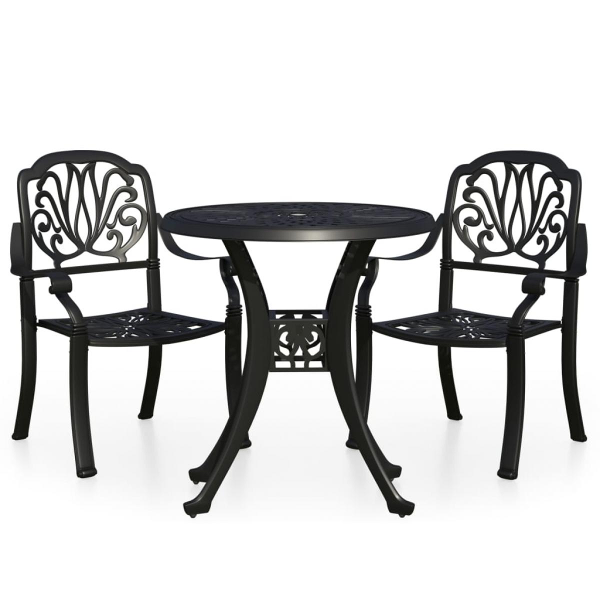 Mesa y sillas de bistró 3 piezas aluminio fundido negro