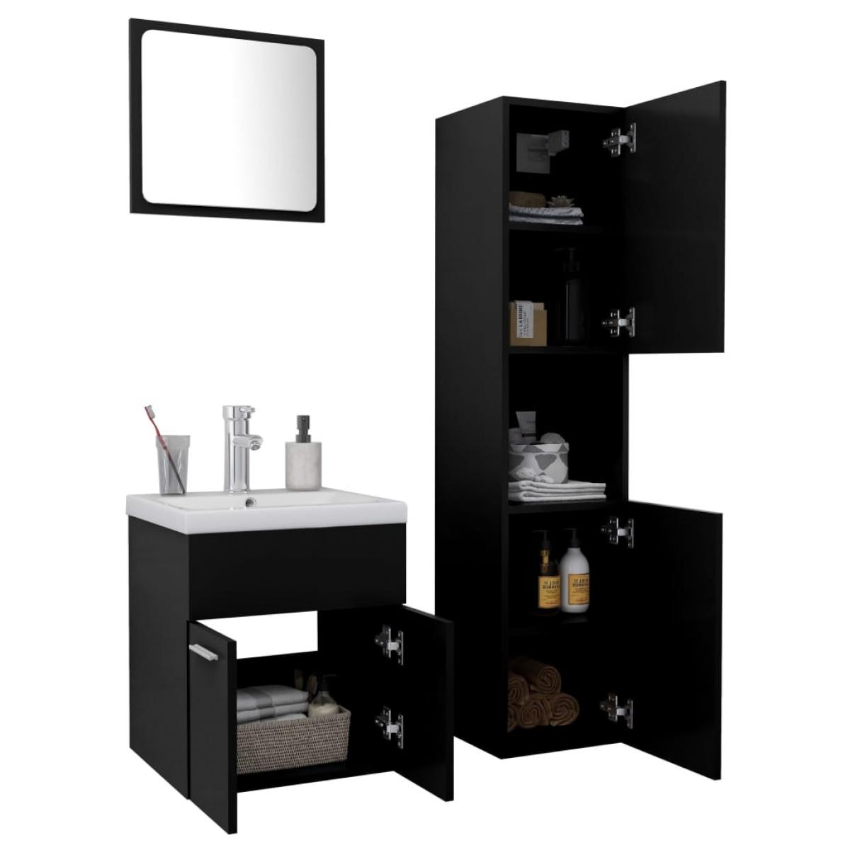 Juego de muebles de baño madera de ingeniería negro