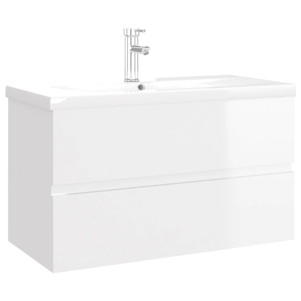 Mueble con lavabo madera de ingeniería blanco brillo