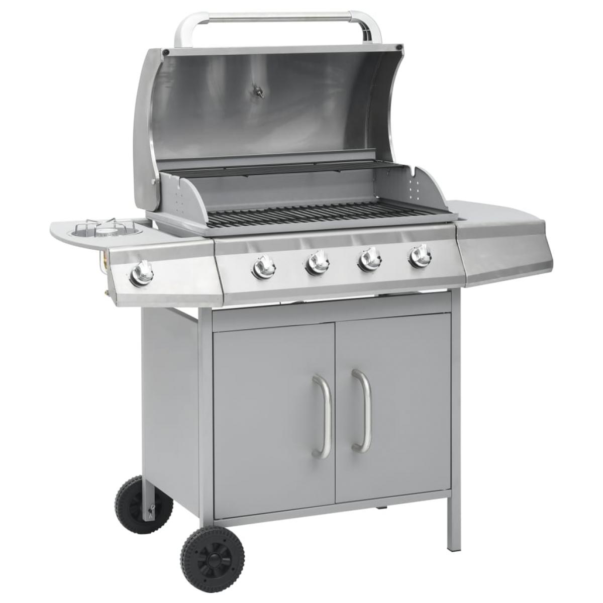 Barbacoa grill de gas 4+1 quemadores plateada