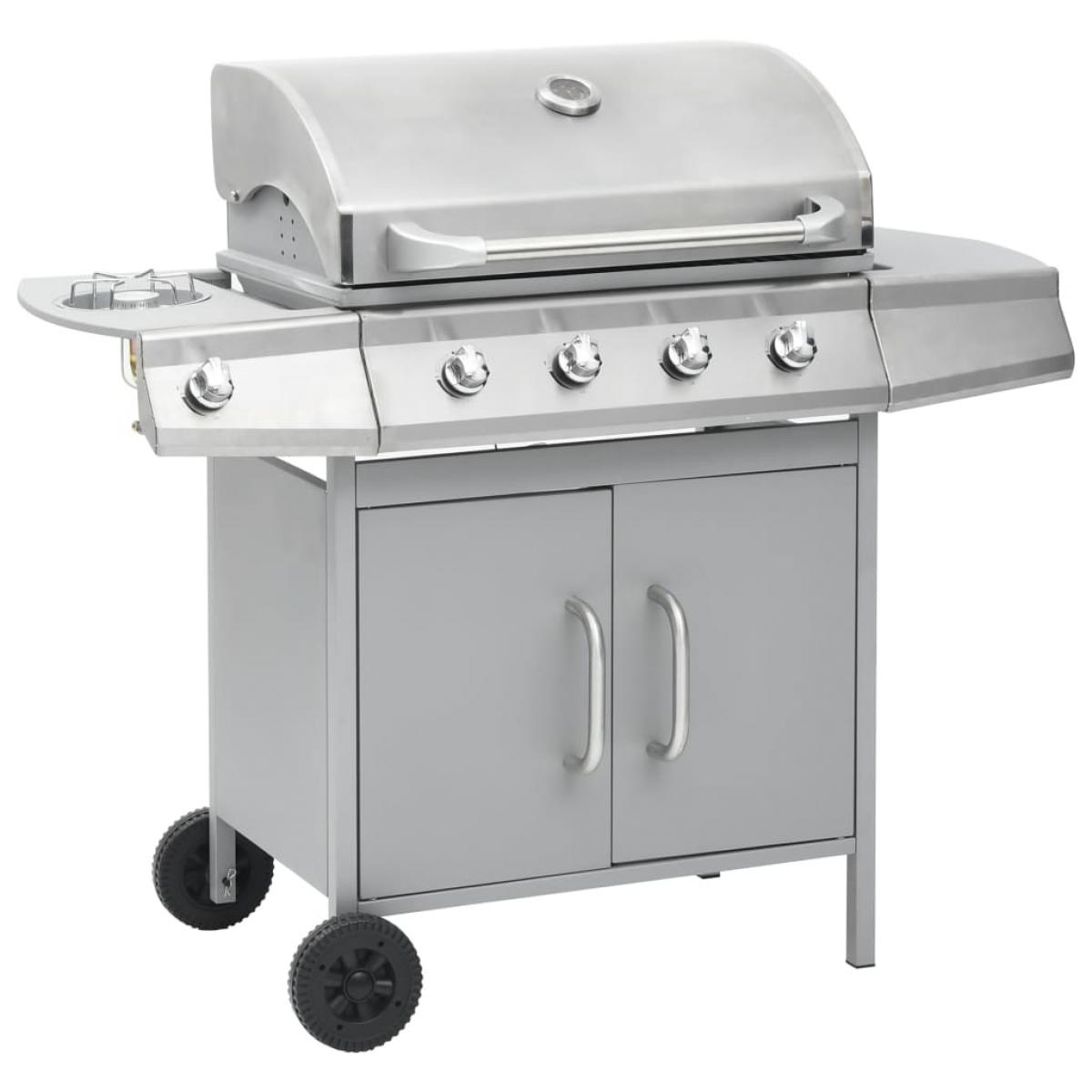 Barbacoa grill de gas 4+1 quemadores plateada