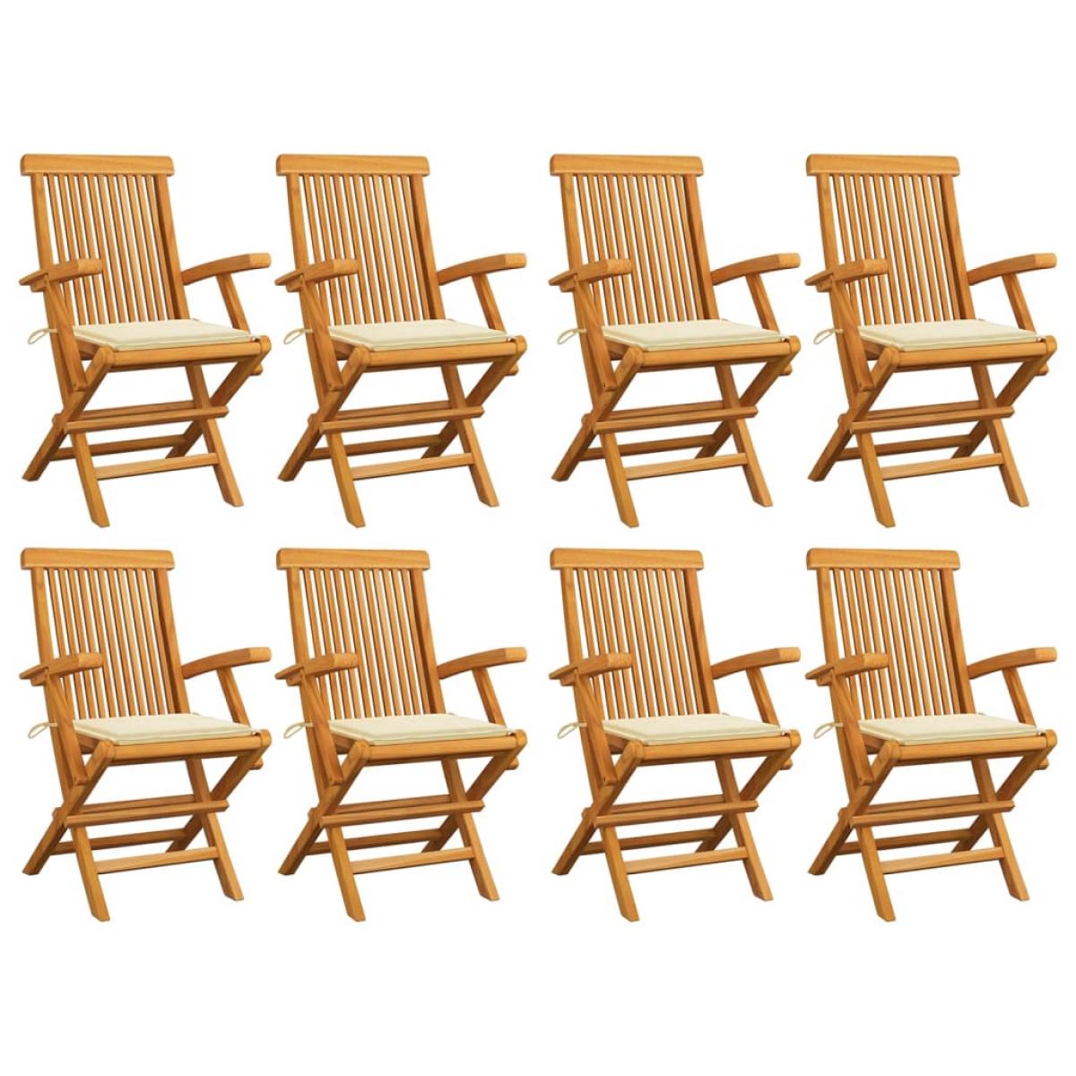Sillas de jardín 8 uds madera teca con cojines color crema