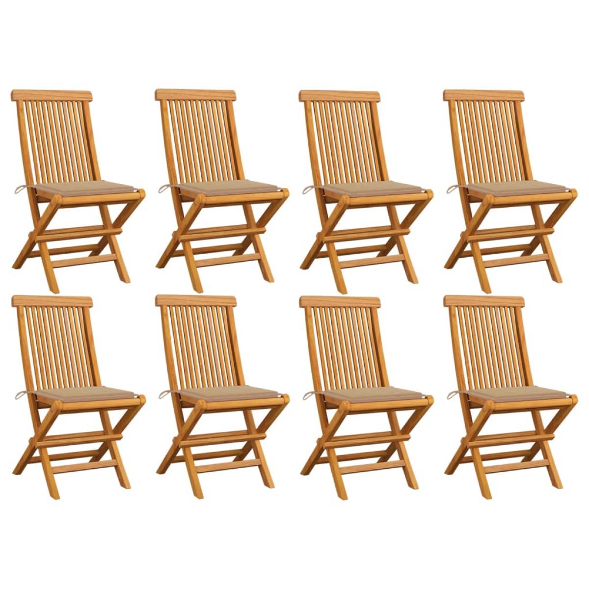 Sillas de jardín 8 unidades teca maciza con cojines beige