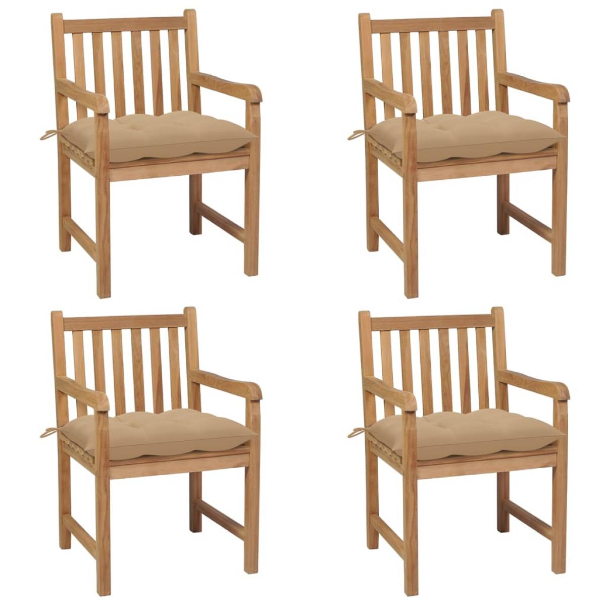Sillas de jardín 4 uds madera maciza de teca con cojines beige