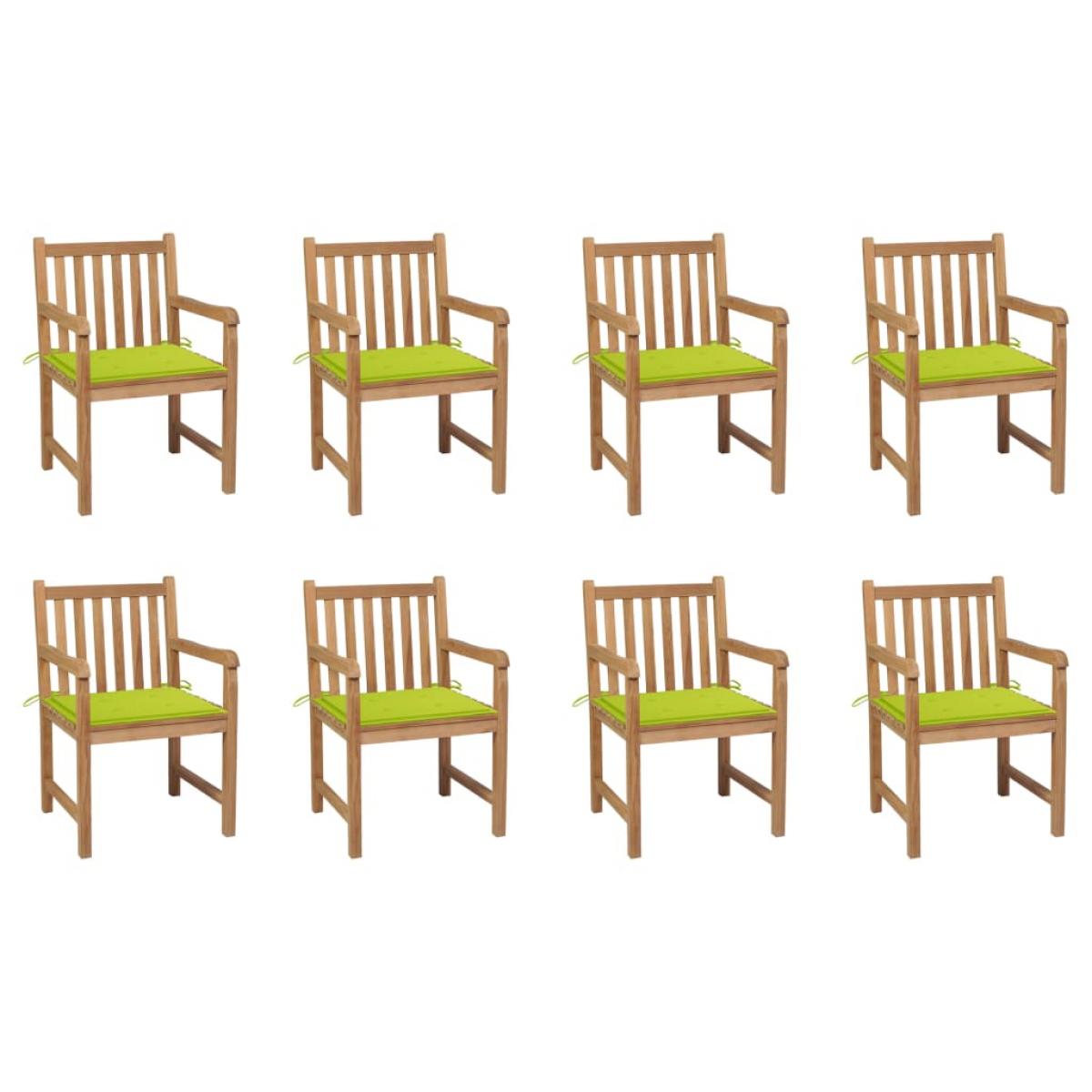 Sillas de jardín 8 uds madera maciza teca cojines verde brillo