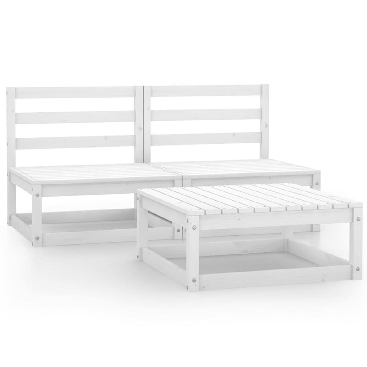 Set de salón de jardín de 3 piezas blanco madera maciza de pino