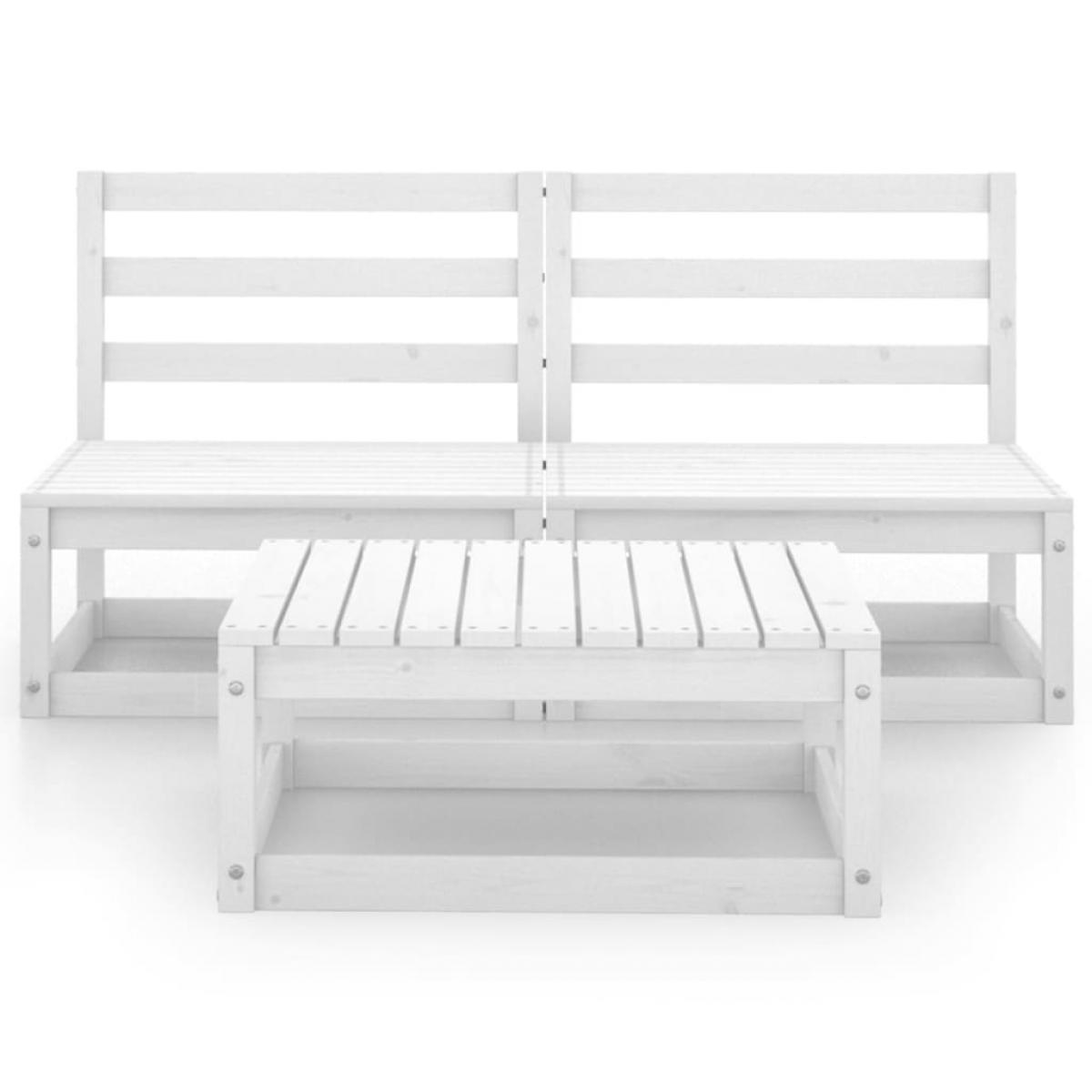 Set de salón de jardín de 3 piezas blanco madera maciza de pino