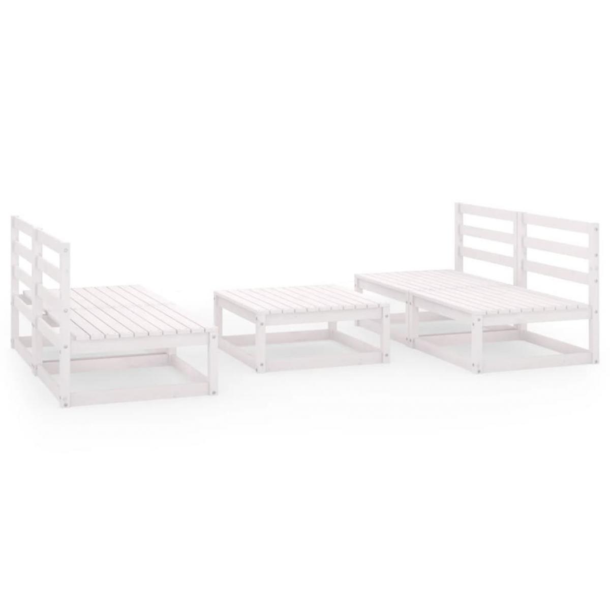 Set de salón de jardín de 5 pzas blanco madera maciza de pino