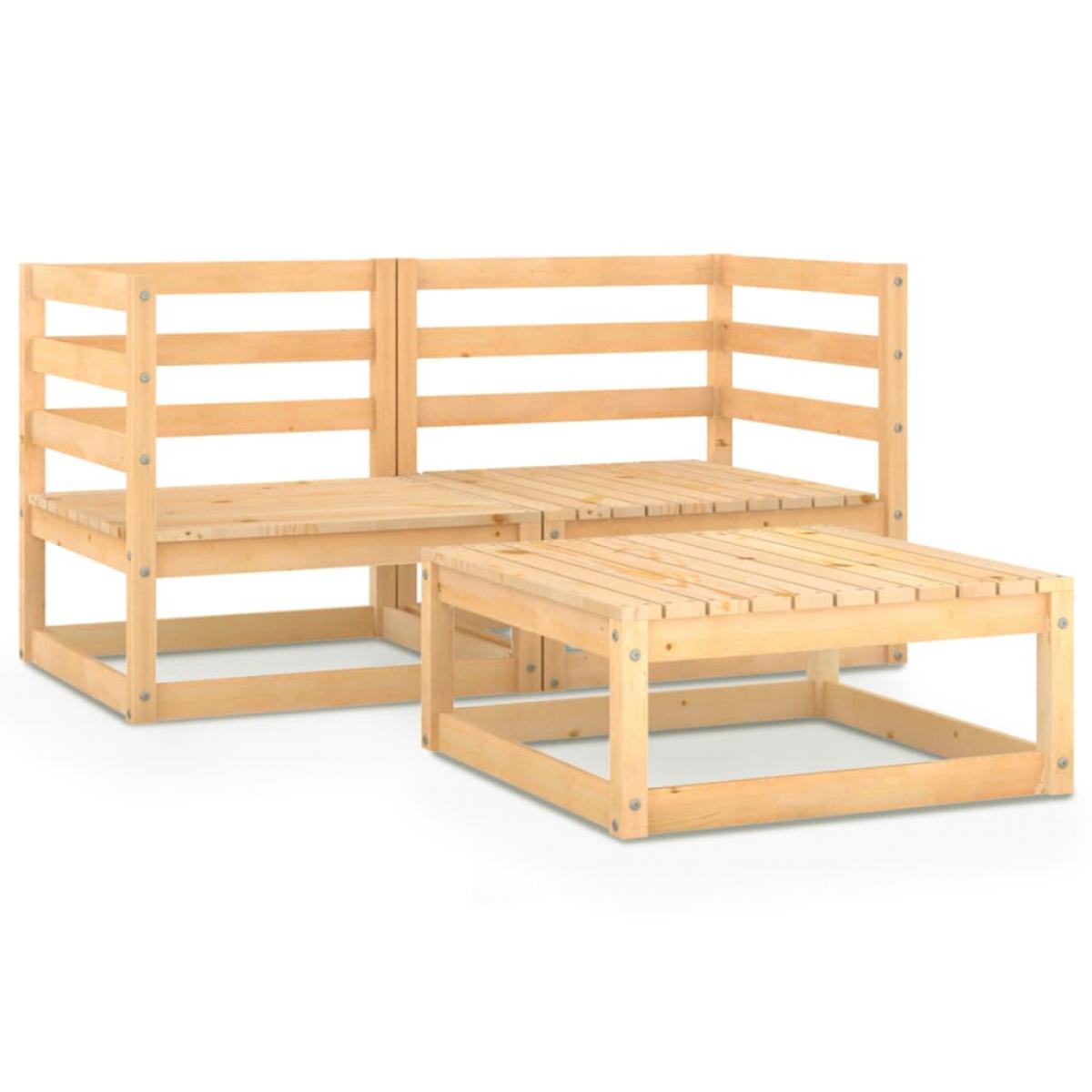 Juego de muebles de jardín 3 piezas madera maciza de pino