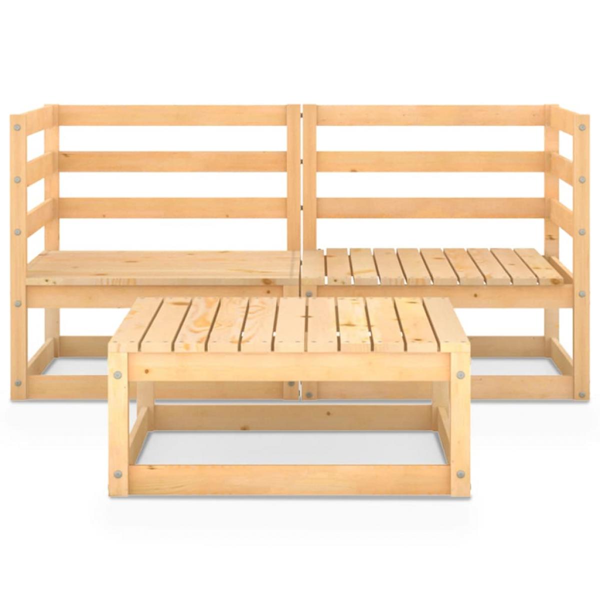 Juego de muebles de jardín 3 piezas madera maciza de pino