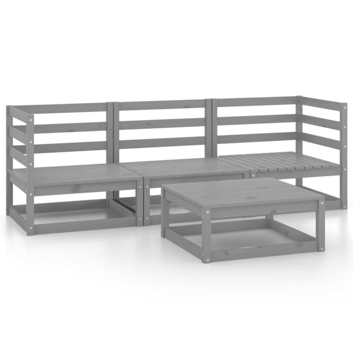 Juego de muebles de jardín 4 piezas gris madera maciza de pino