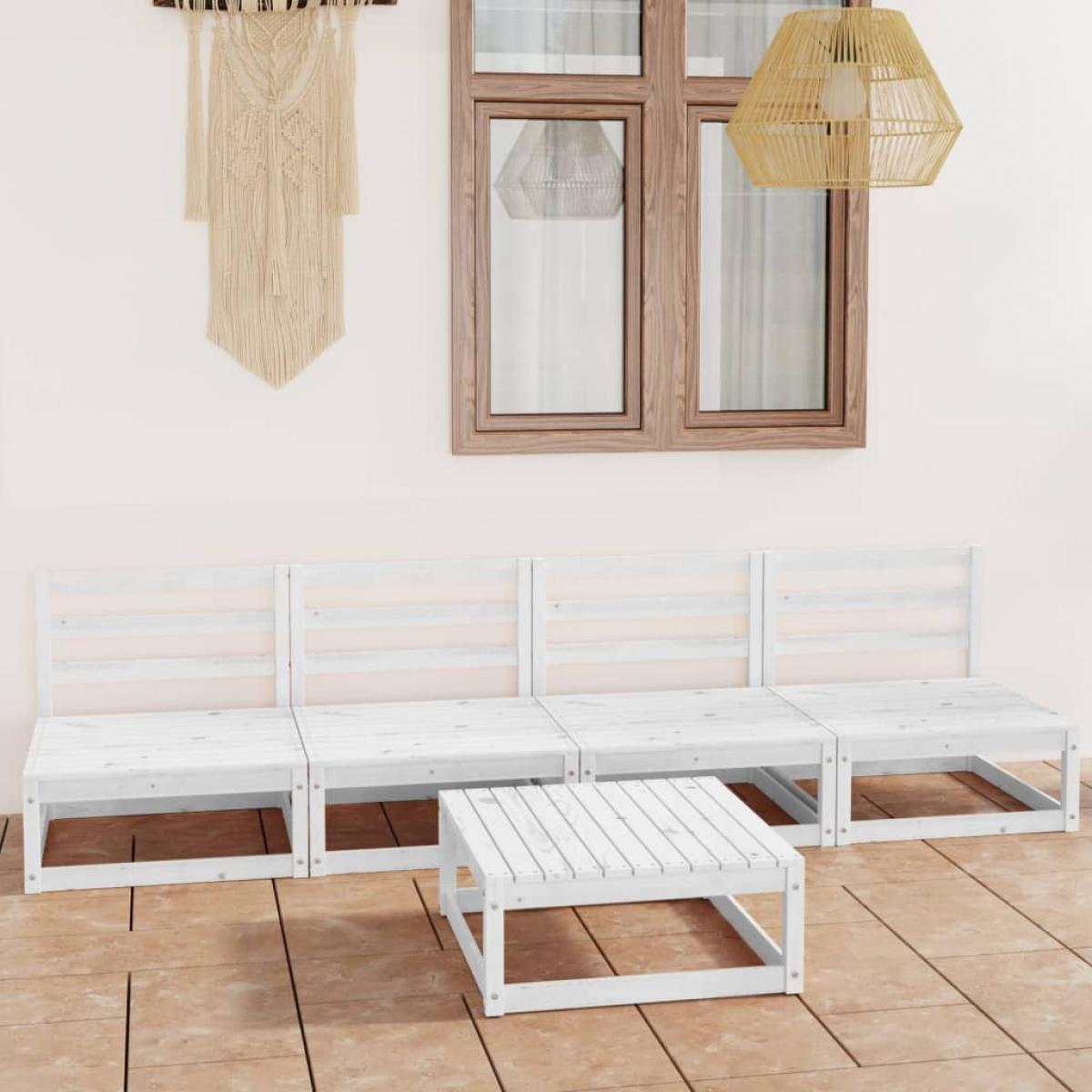 Set de salón de jardín de 5 pzas blanco madera maciza de pino