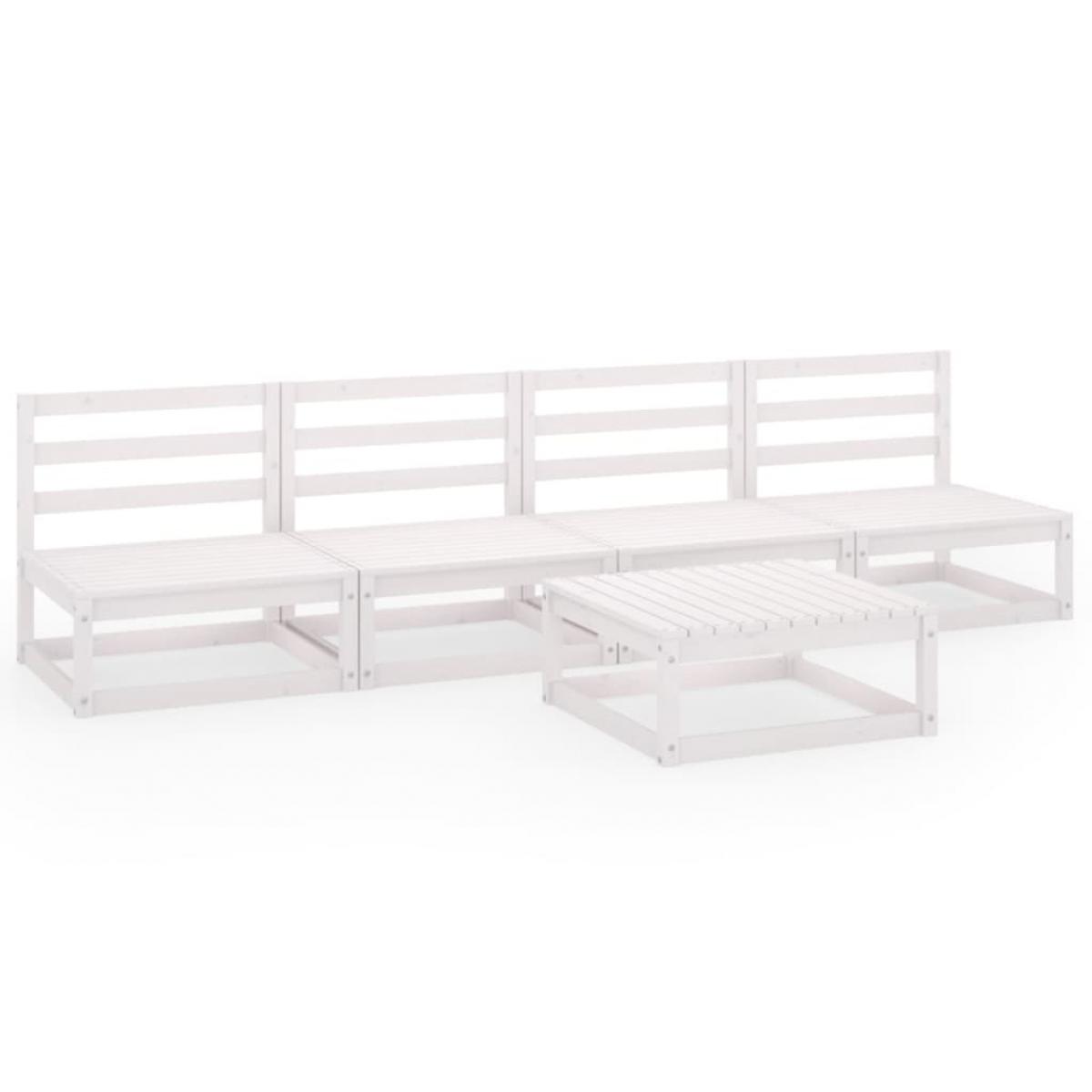 Set de salón de jardín de 5 pzas blanco madera maciza de pino