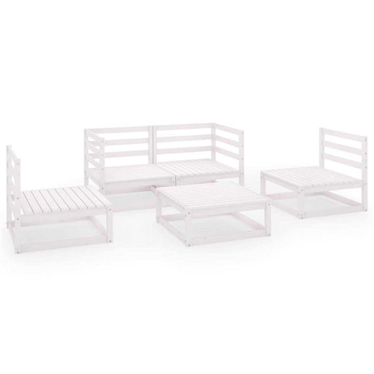 Set de salón de jardín de 5 pzas blanco madera maciza de pino
