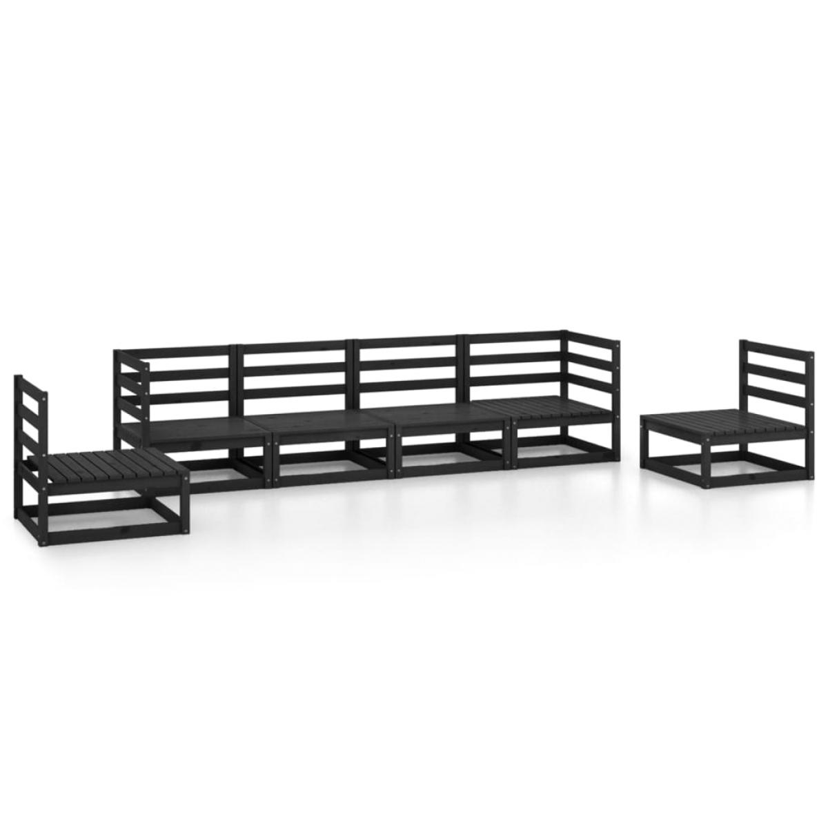 Juego de muebles de jardín 6 piezas negro madera maciza de pino