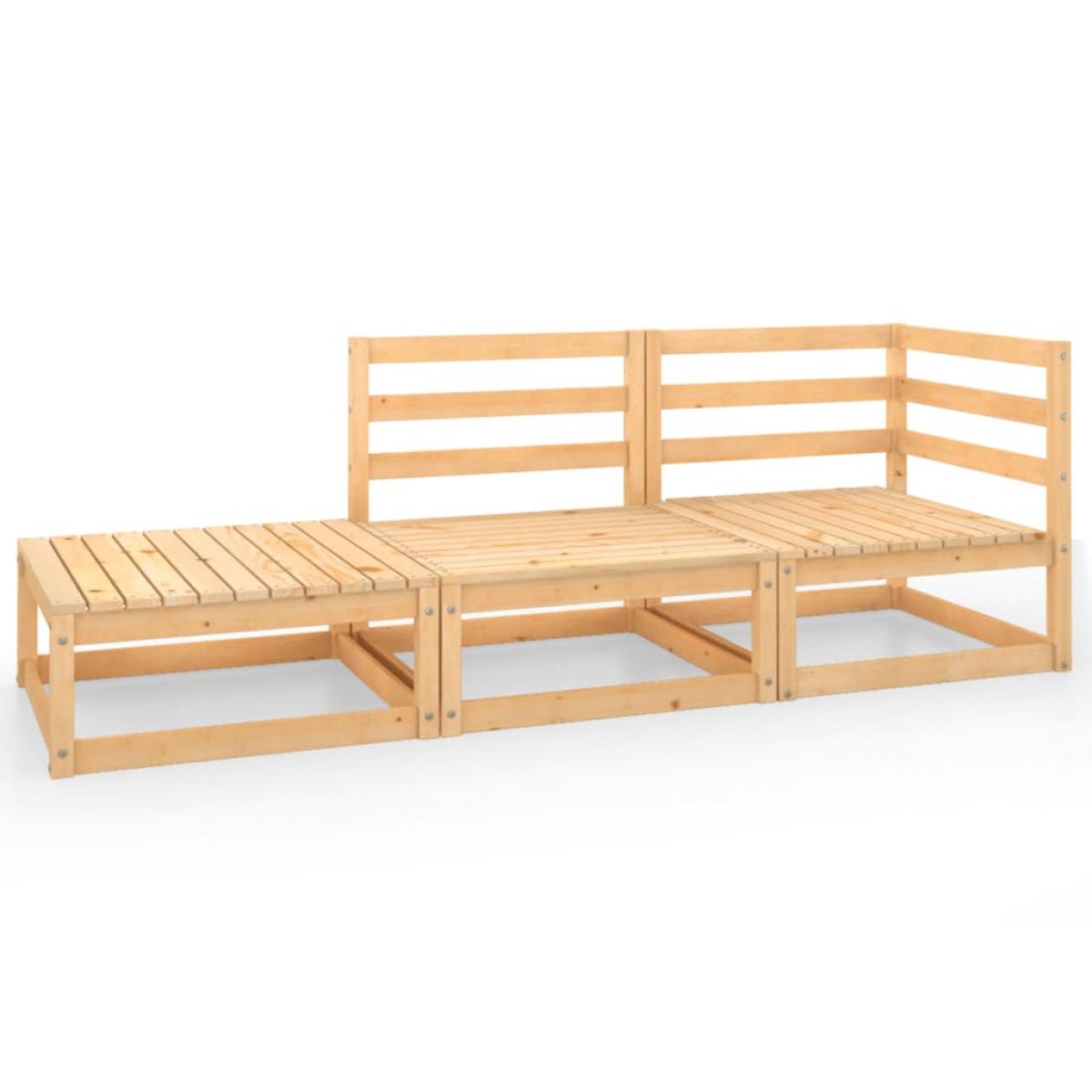 Juego de salón de jardín 3 piezas madera maciza de pino