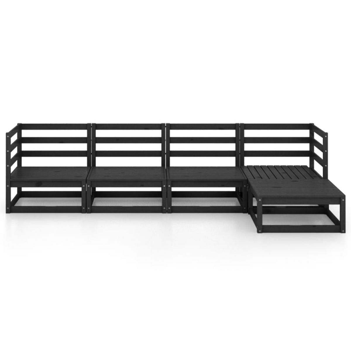 Juego de muebles de jardín 5 piezas negro madera maciza pino