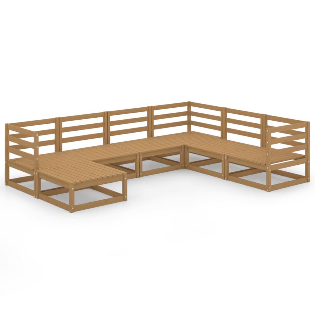 Muebles de jardín 7 piezas marrón miel madera maciza de pino